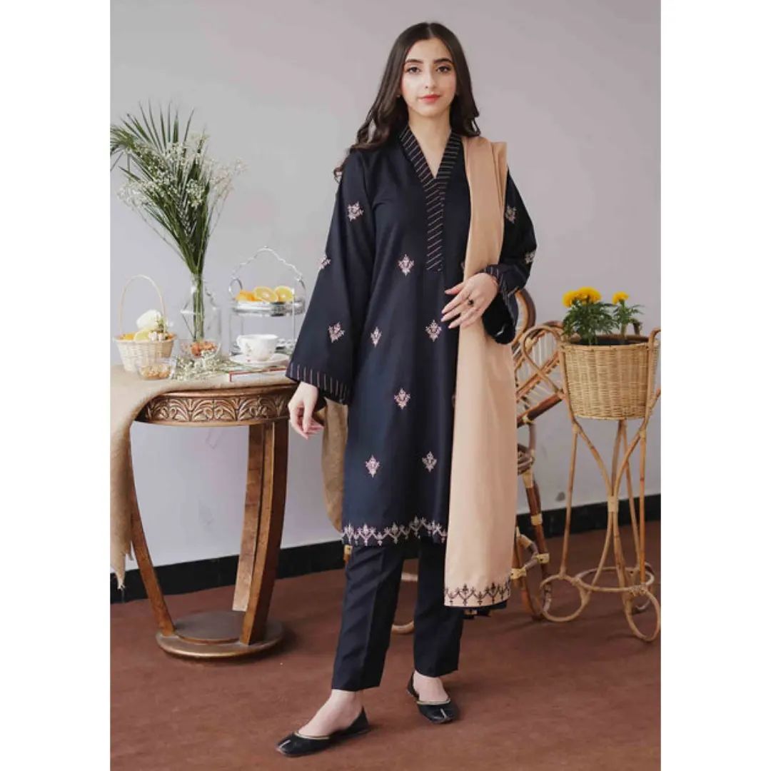 LC-01 : 3 PIECE UNSTITCHED PREMIUM DHANAK EMBROIDERED DRESS