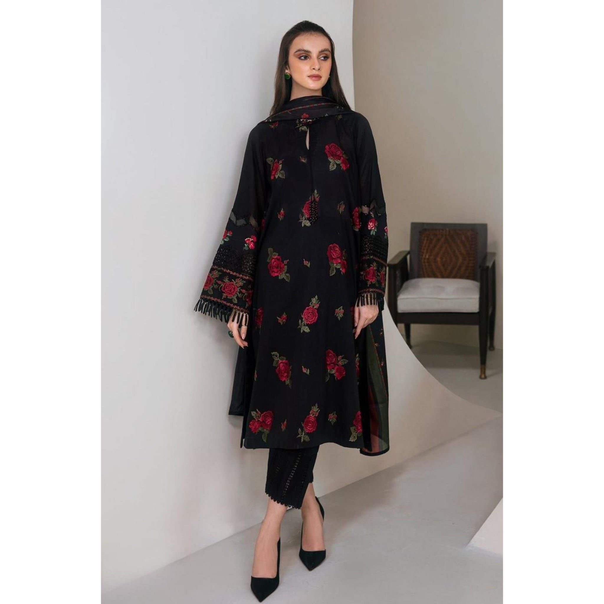 NA-42 : 3 PIECE UN-STITCHED EMBROIDERED PREMIUM DHANAK DRESS