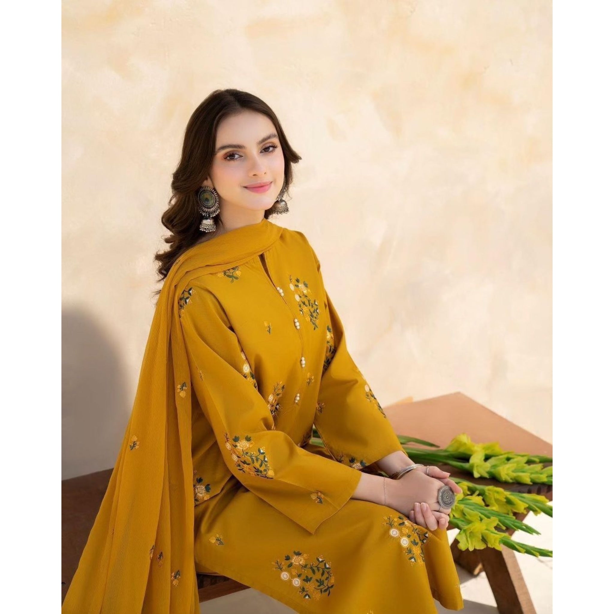 NA-44 : 3 PIECE UN-STITCHED EMBROIDERED PREMIUM DHANAK DRESS