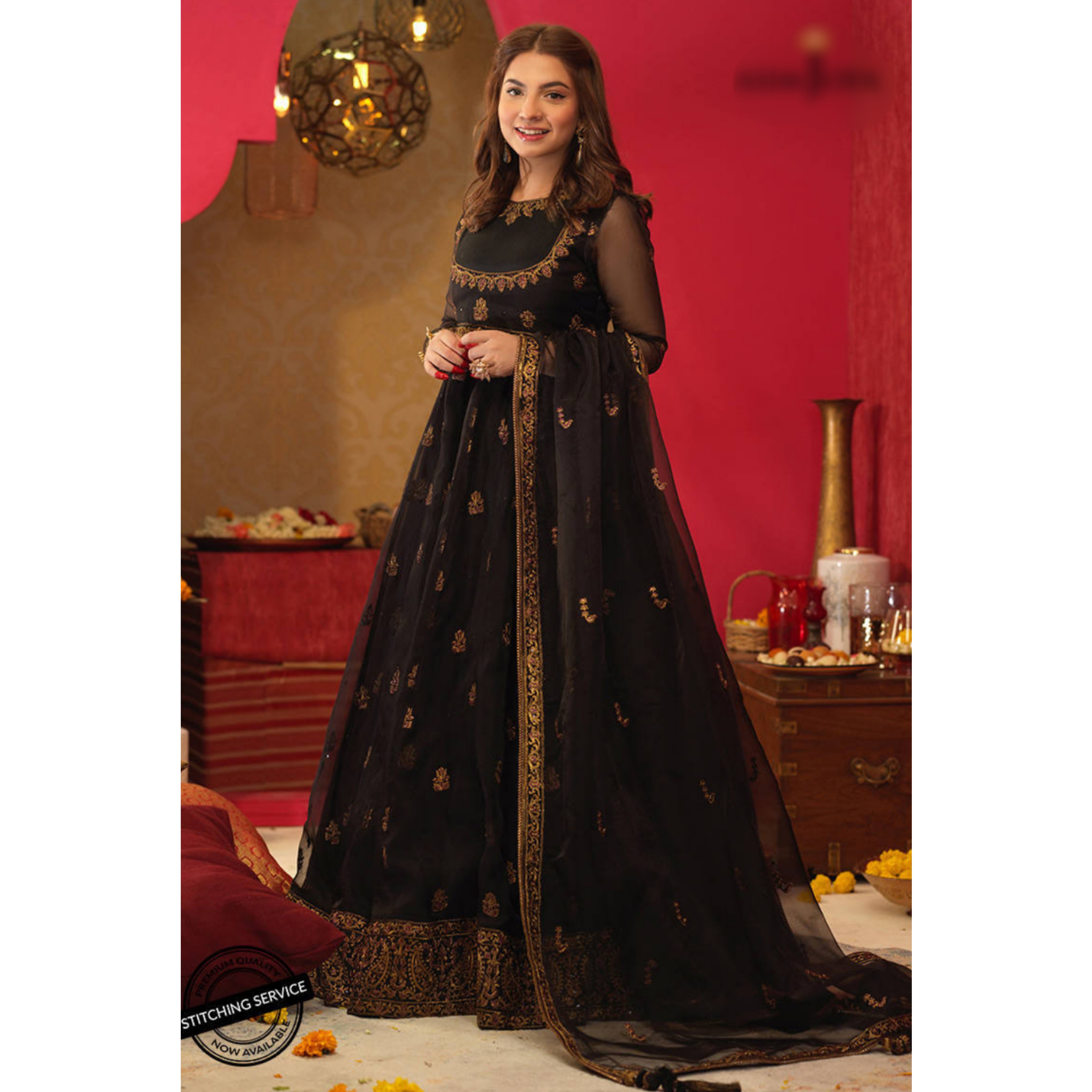 FR-03 : 4-PIECE UN-STITCHED EMBROIDERED PARTY WEAR FROCK