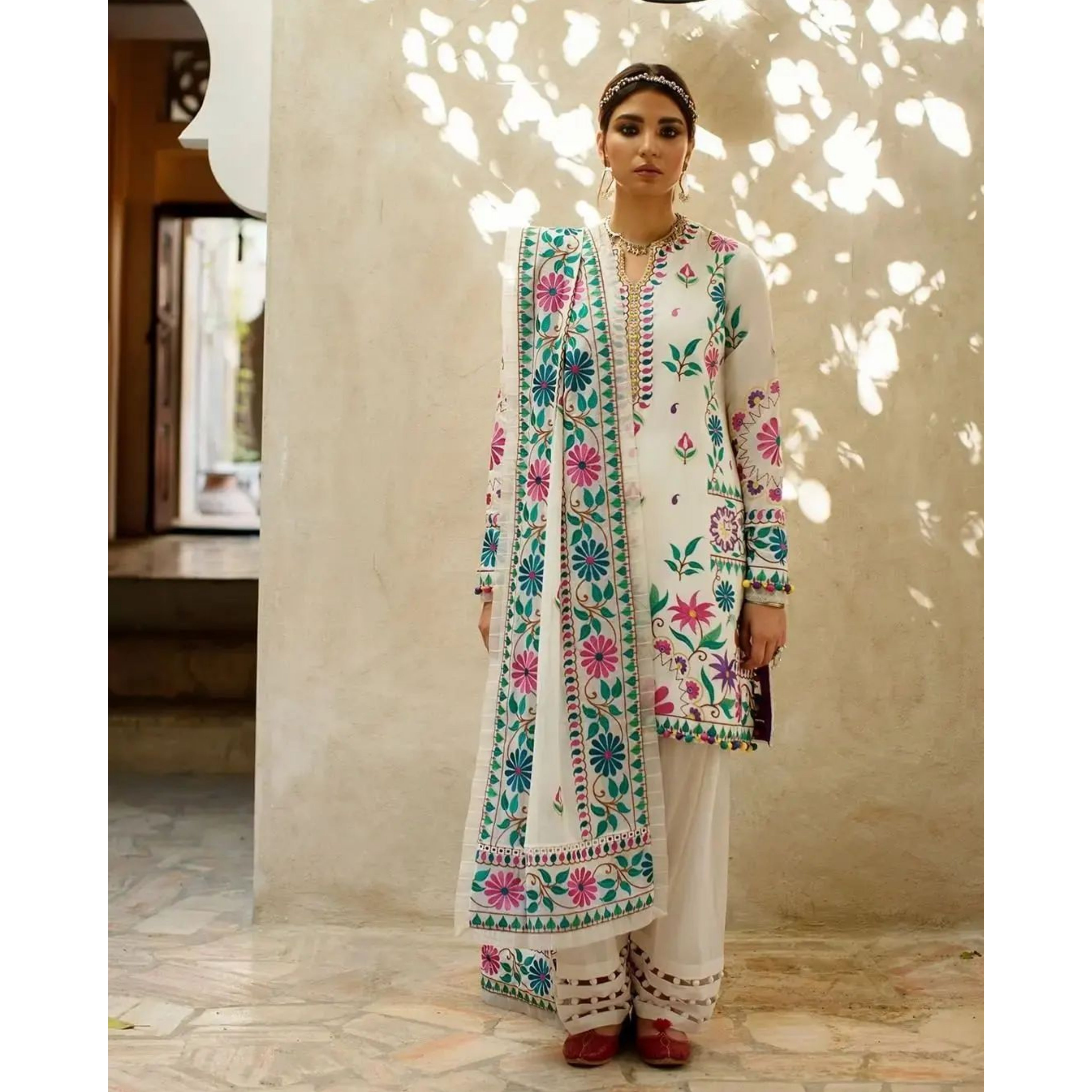 ZSJ-01 : 3-PIECE UN-STITCHED EMBROIDERED PREMIUM LAWN DRESS