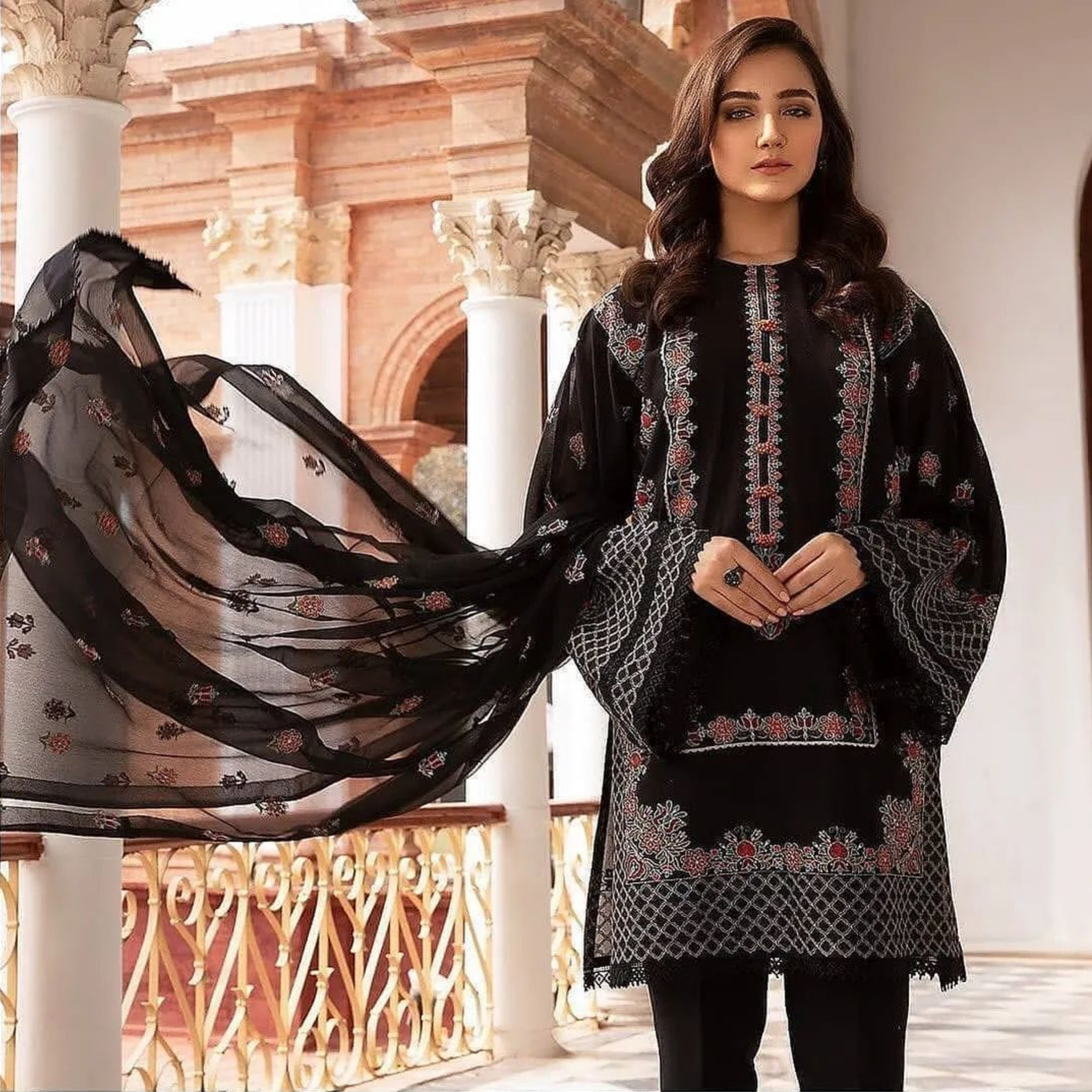 BR-01 : 3-PIECE UN-STITCHED EMBROIDERED PREMIUM LAWN DRESS