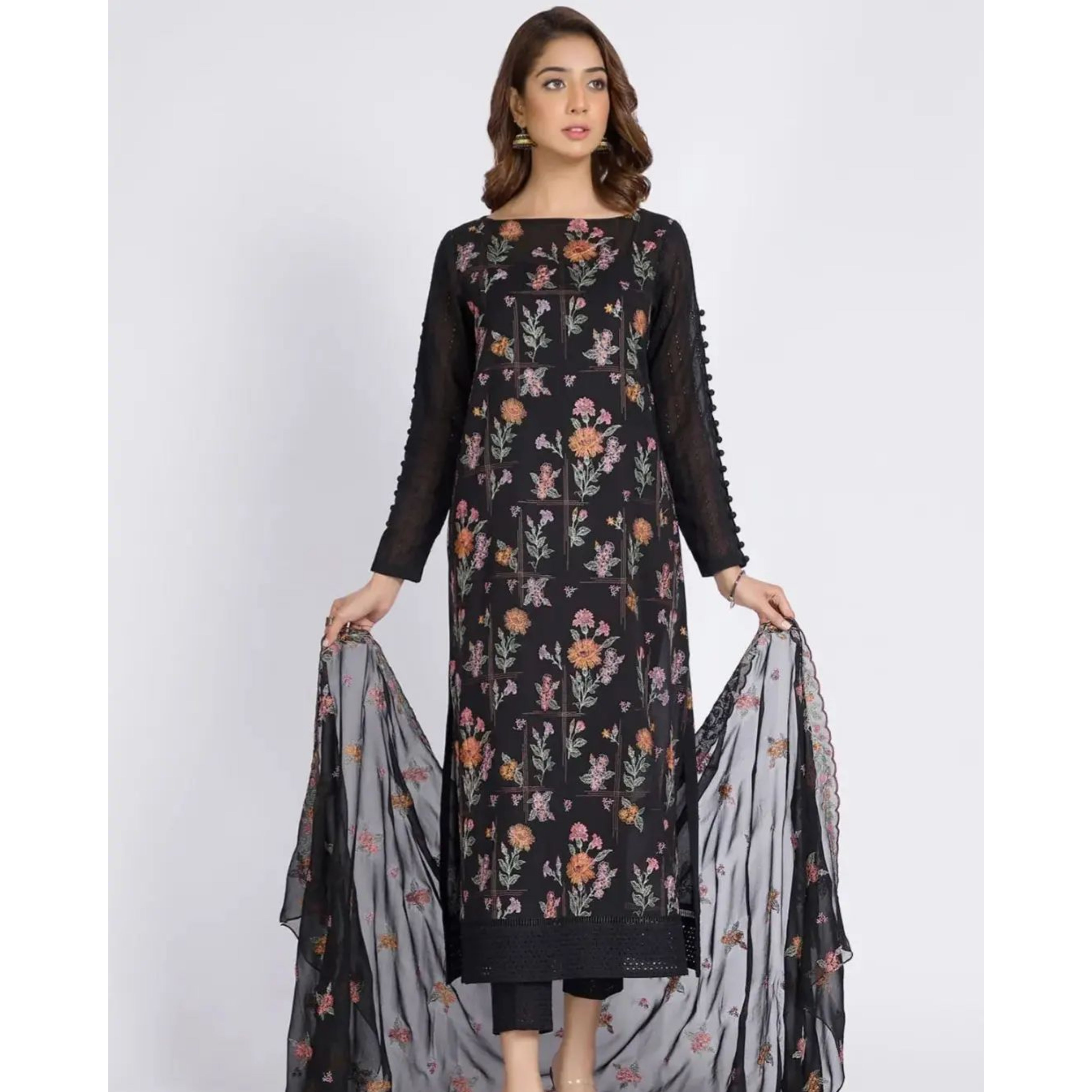 KS-02 : 3-PIECE UN-STITCHED EMBROIDERED PREMIUM LAWN DRESS