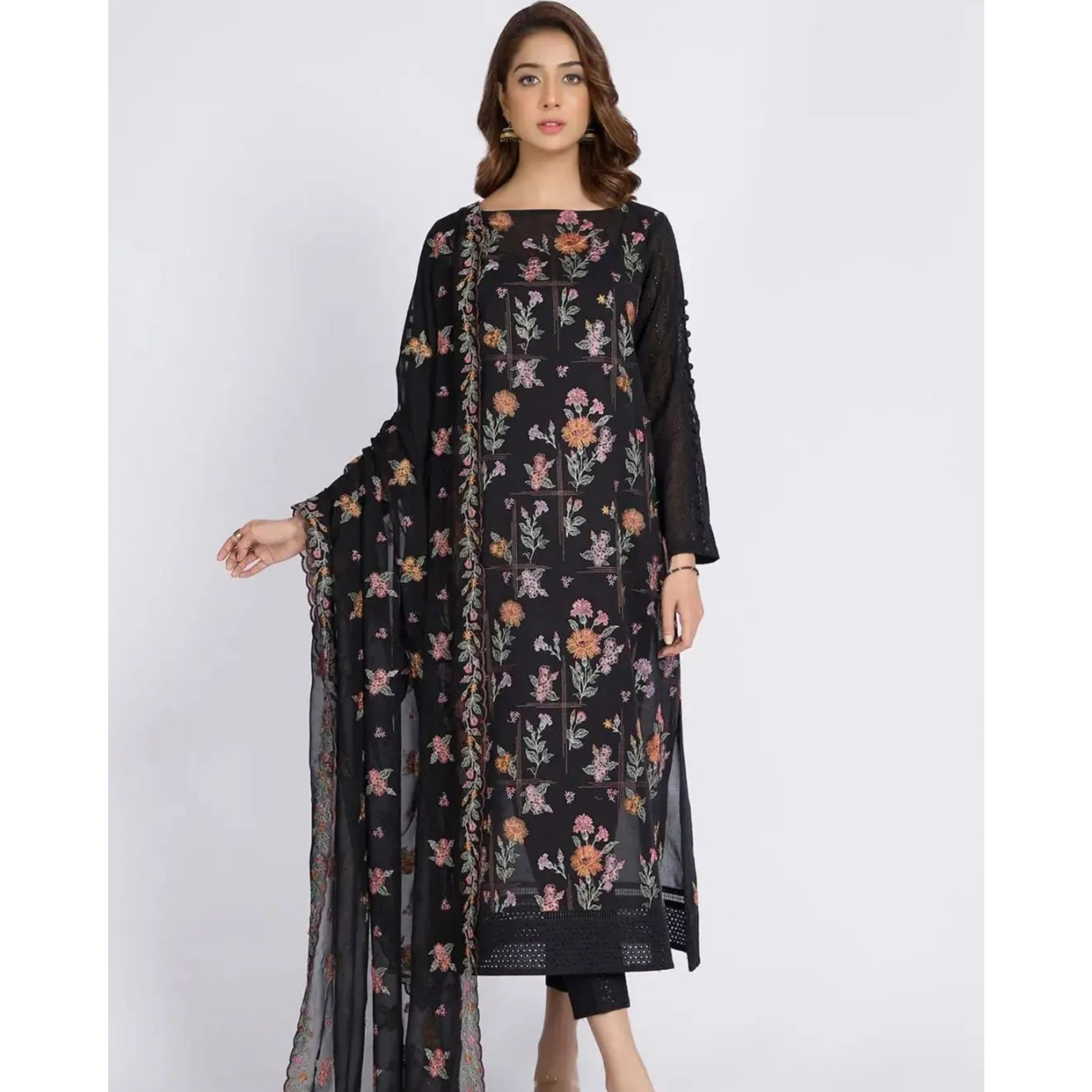 KS-02 : 3-PIECE UN-STITCHED EMBROIDERED PREMIUM LAWN DRESS