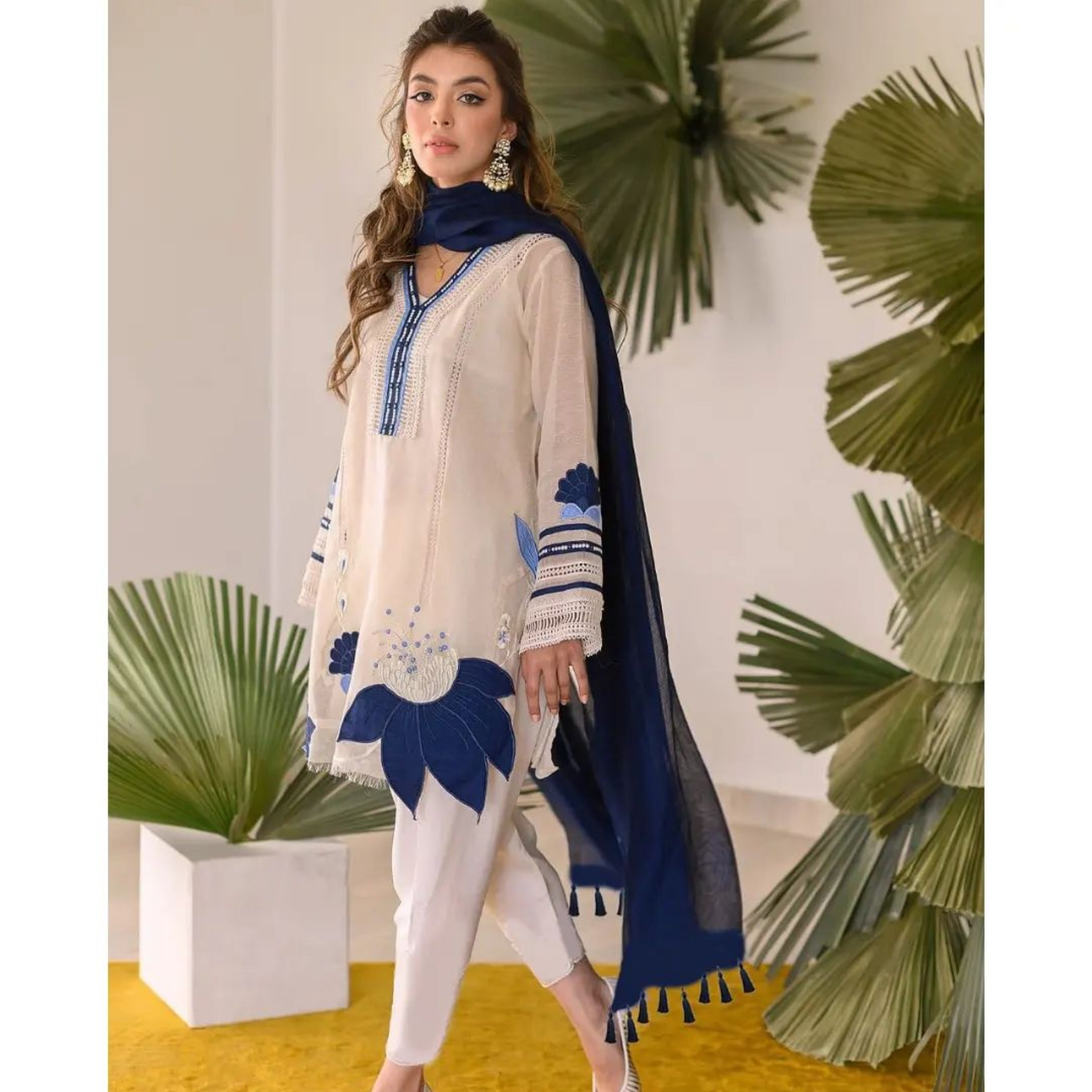 NF-01 : 3-PIECE UN-STITCHED EMBROIDERED PREMIUM LAWN DRESS