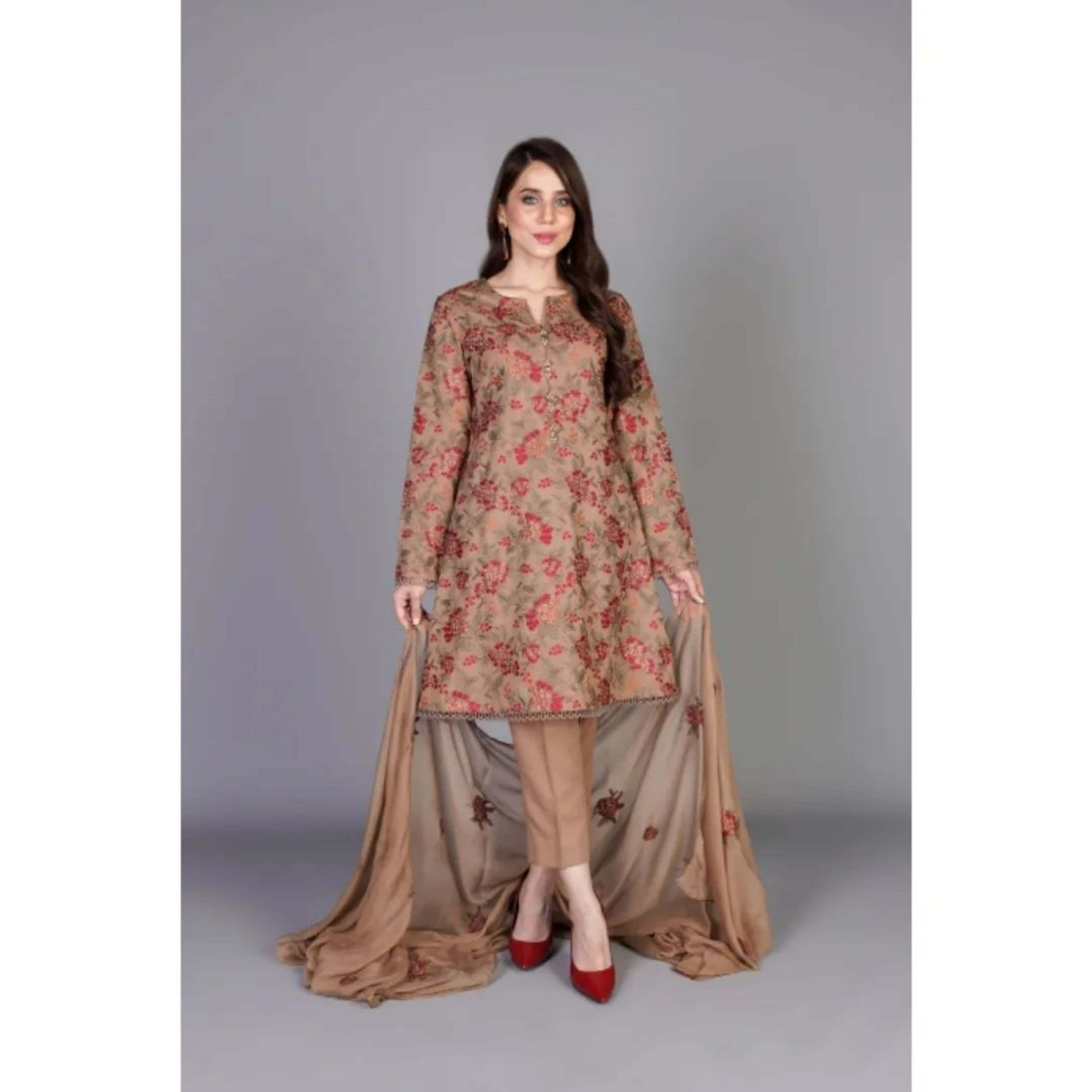 BR-03 : 3-PIECE UN-STITCHED EMBROIDERED PREMIUM LAWN DRESS