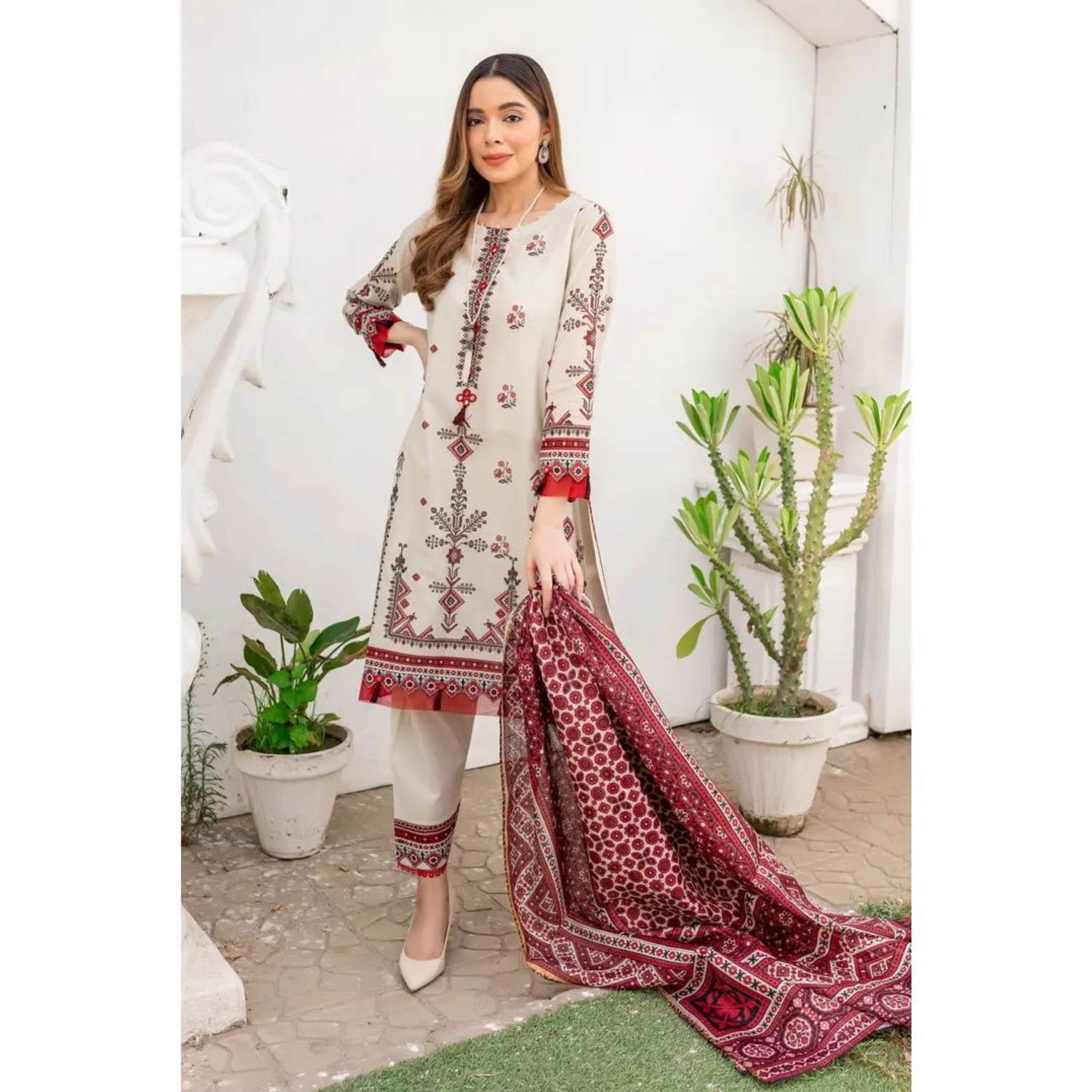 BT-04 : 3-PIECE UN-STITCHED EMBROIDERED PREMIUM LAWN DRESS