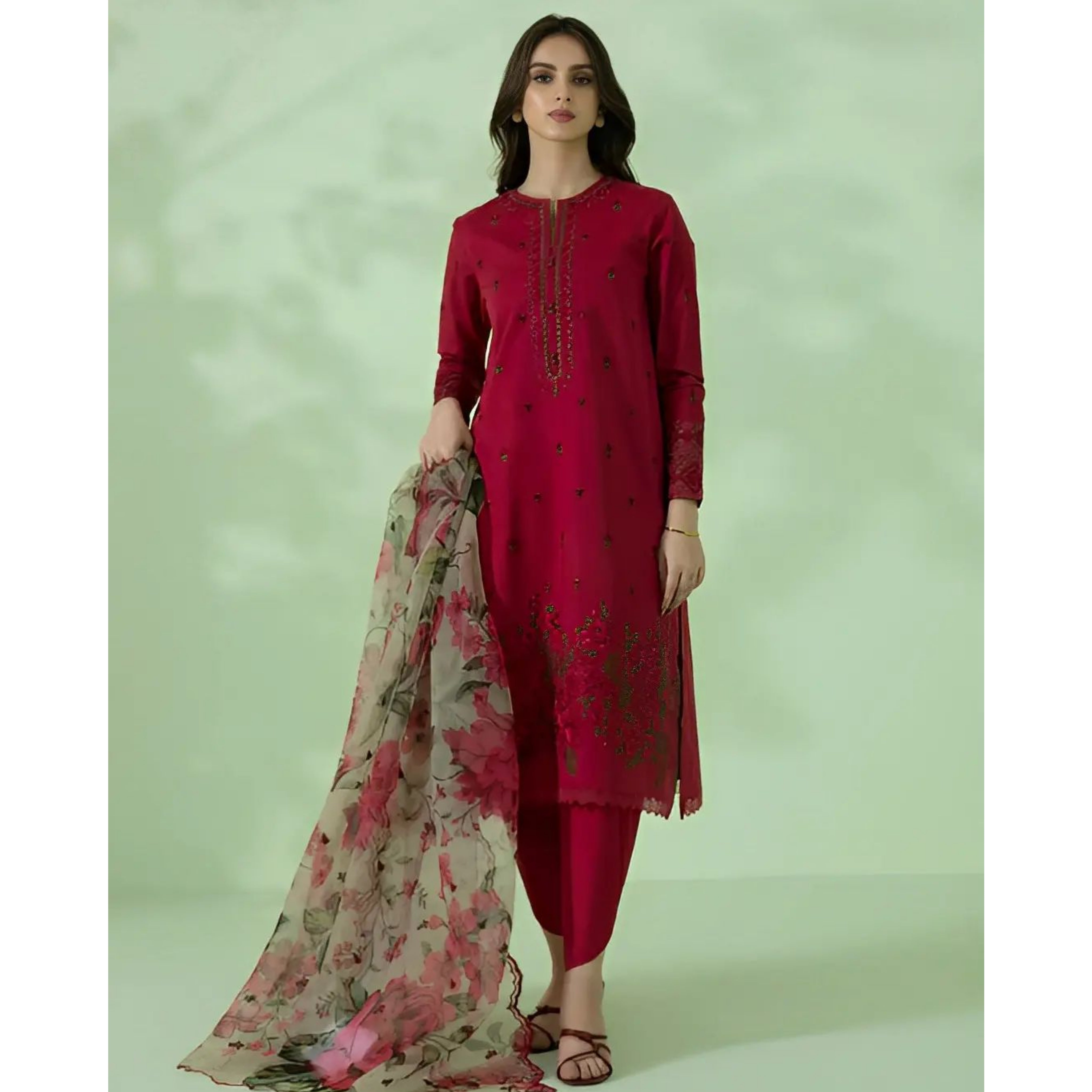 NC-02 : 3-PIECE UN-STITCHED EMBROIDERED PREMIUM LAWN DRESS