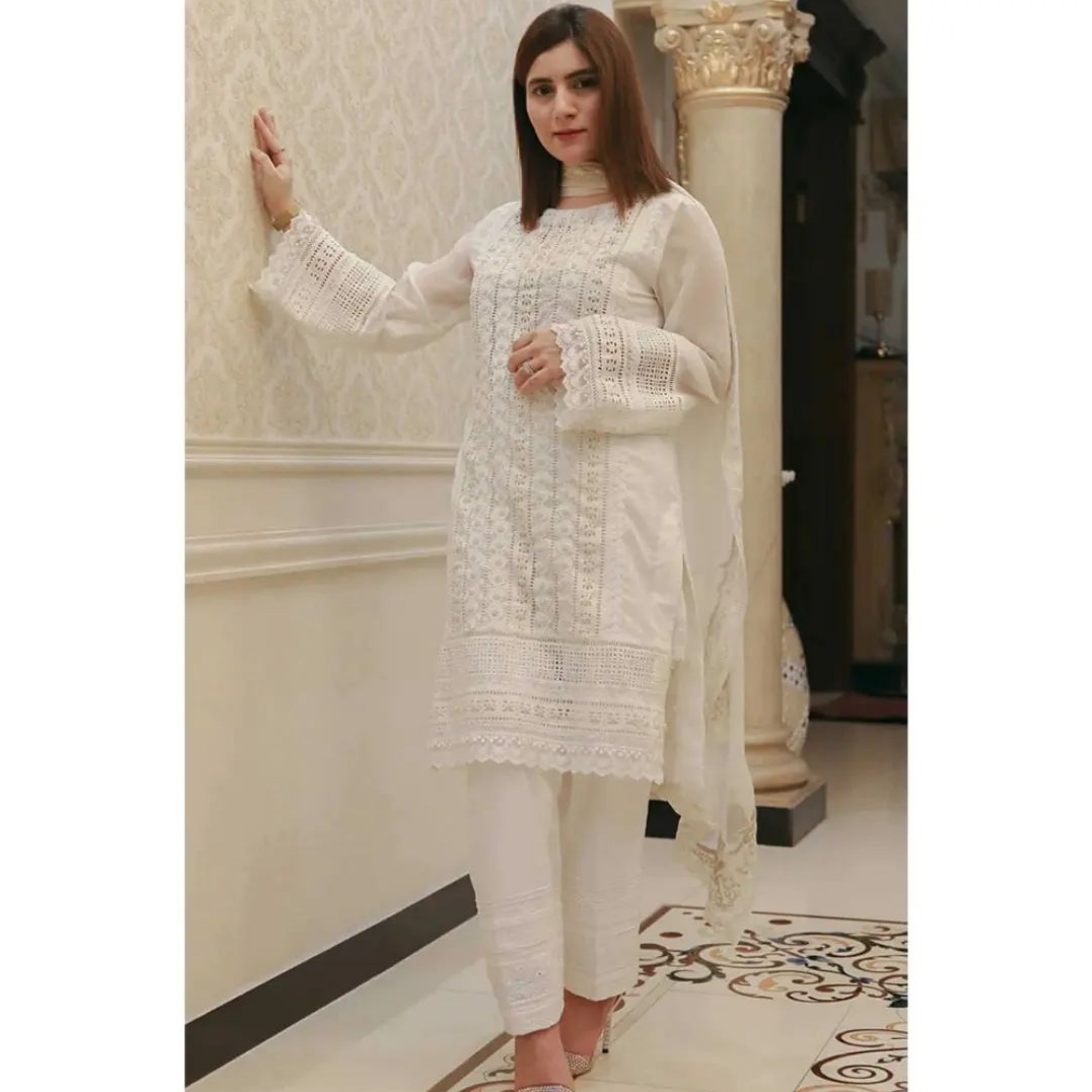 MB-06 : 3-PIECE UN-STITCHED EMBROIDERED PREMIUM LAWN DRESS