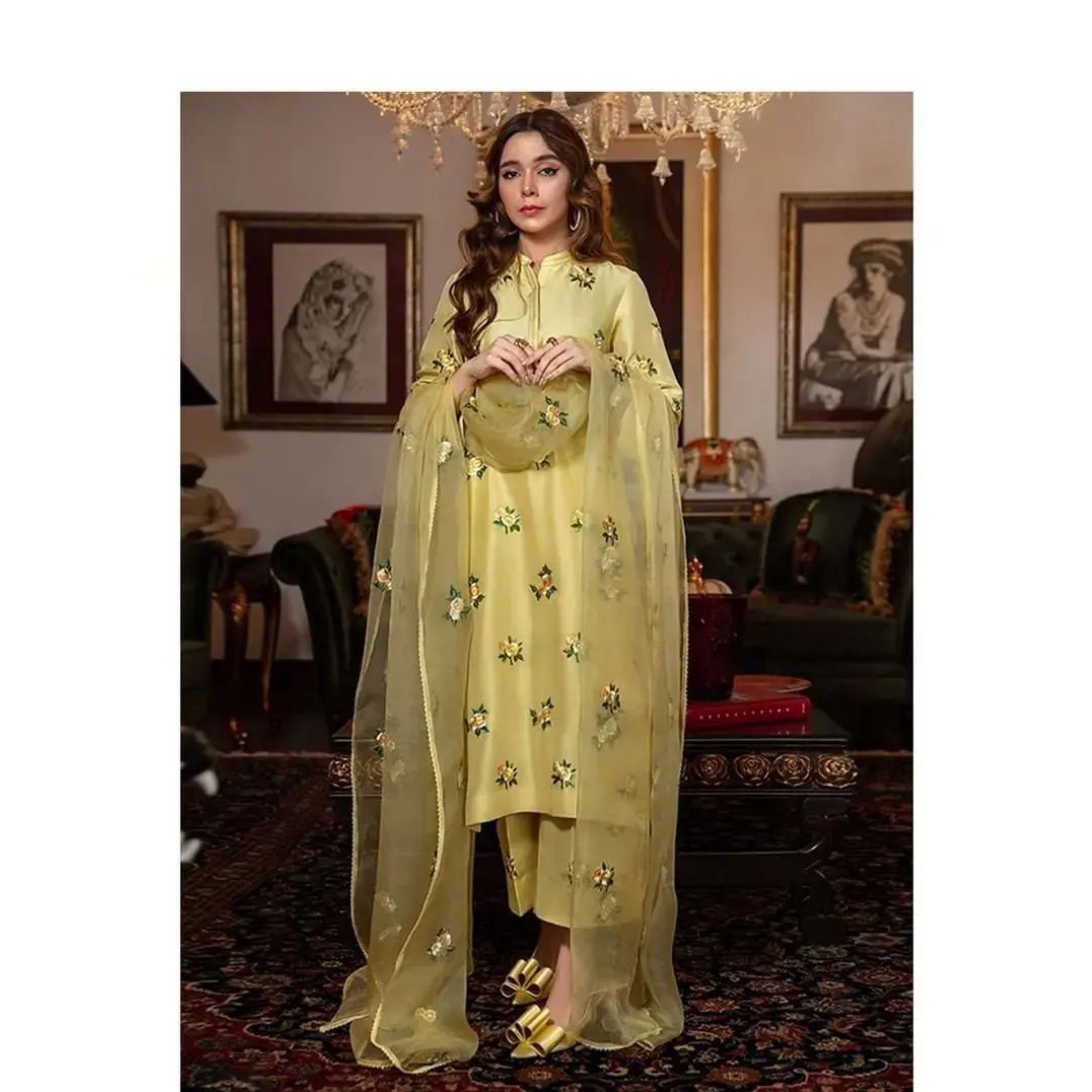 HW-02 : 3-PIECE UN-STITCHED EMBROIDERED RAW SILK DRESS