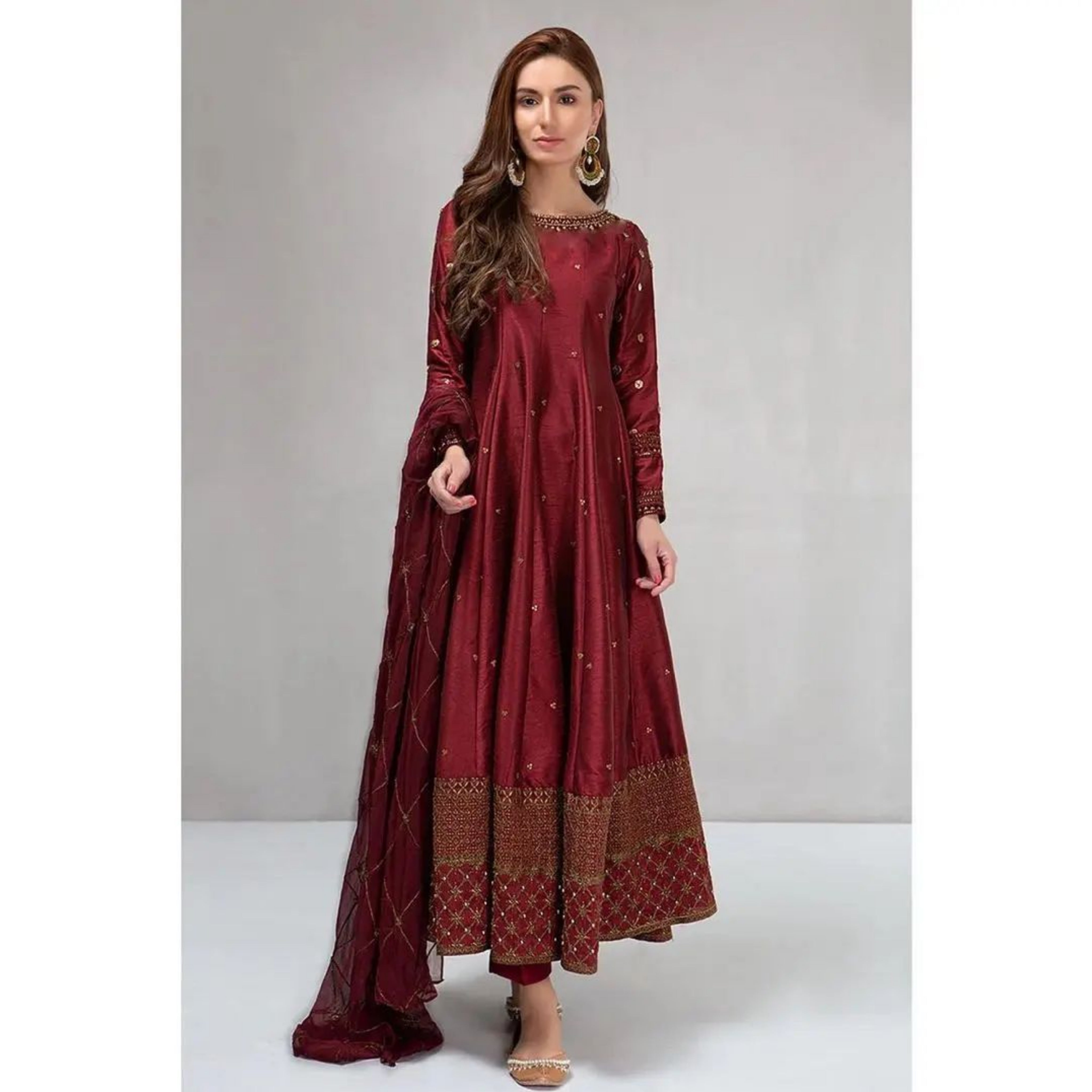 FR-02 : 3-PIECE UN-STITCHED EMBROIDERED KATTAN SILK FROCK