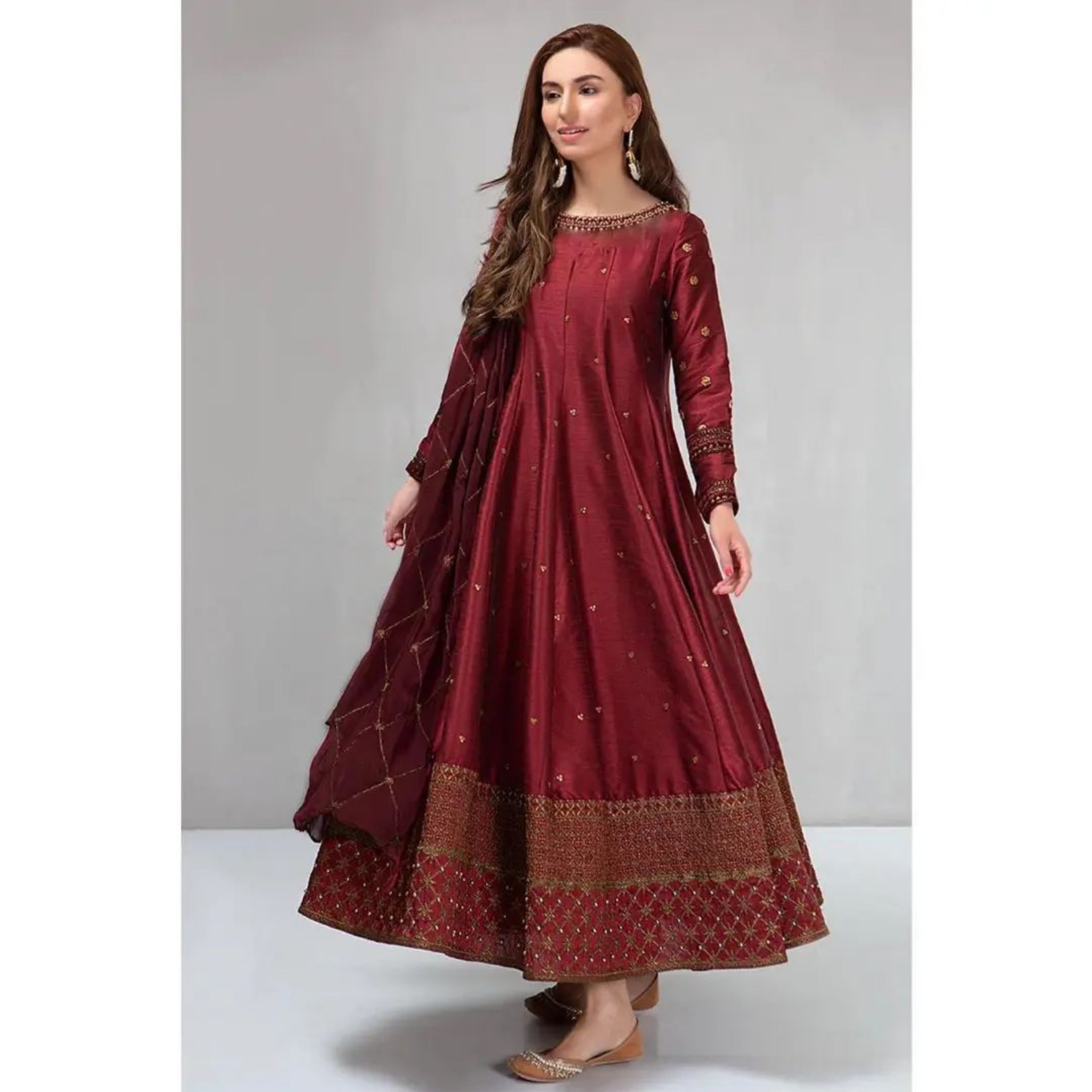 FR-02 : 3-PIECE UN-STITCHED EMBROIDERED KATTAN SILK FROCK