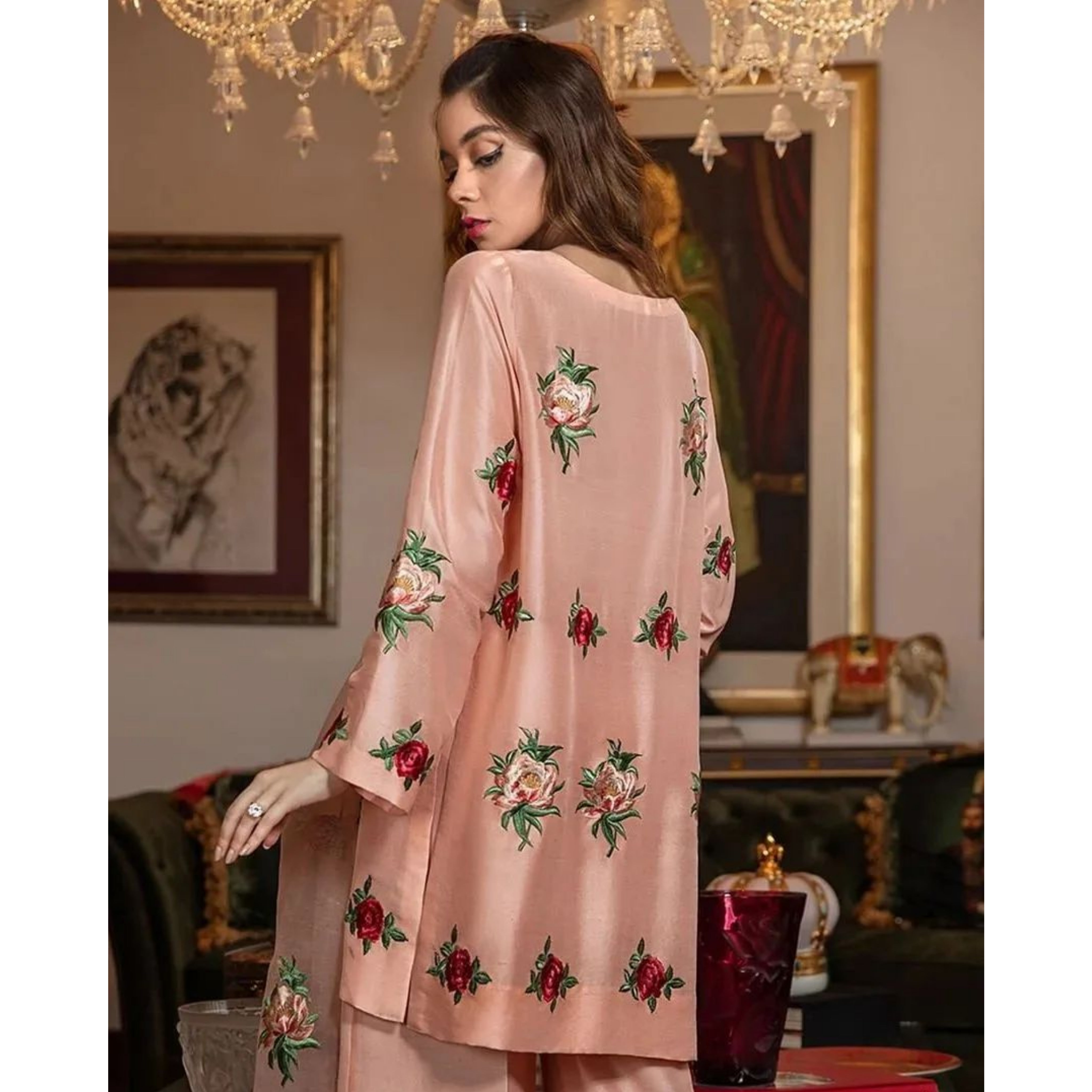 HW-0 : 3-PIECE UN-STITCHED EMBROIDERED RAW SILK DRESS