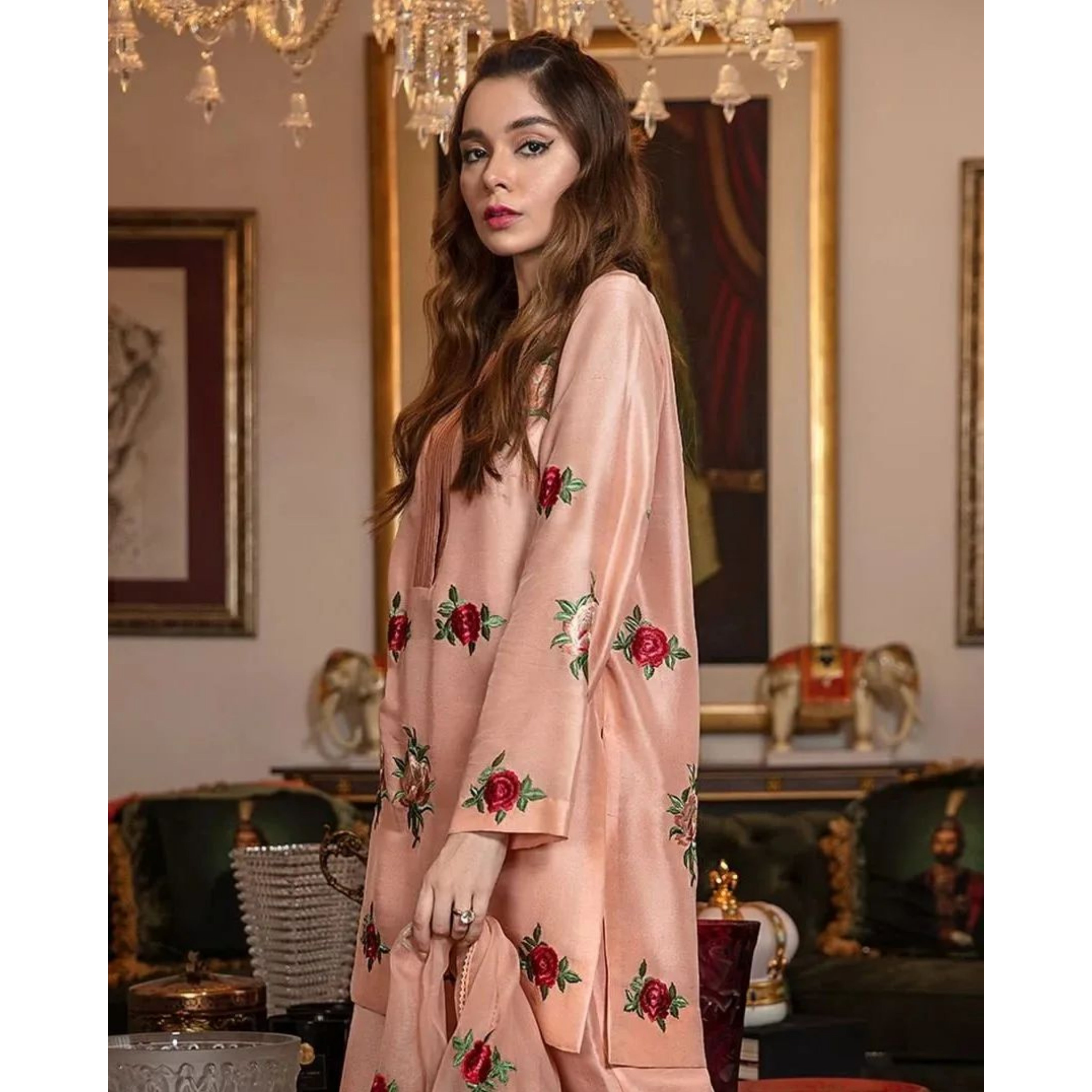 HW-0 : 3-PIECE UN-STITCHED EMBROIDERED RAW SILK DRESS