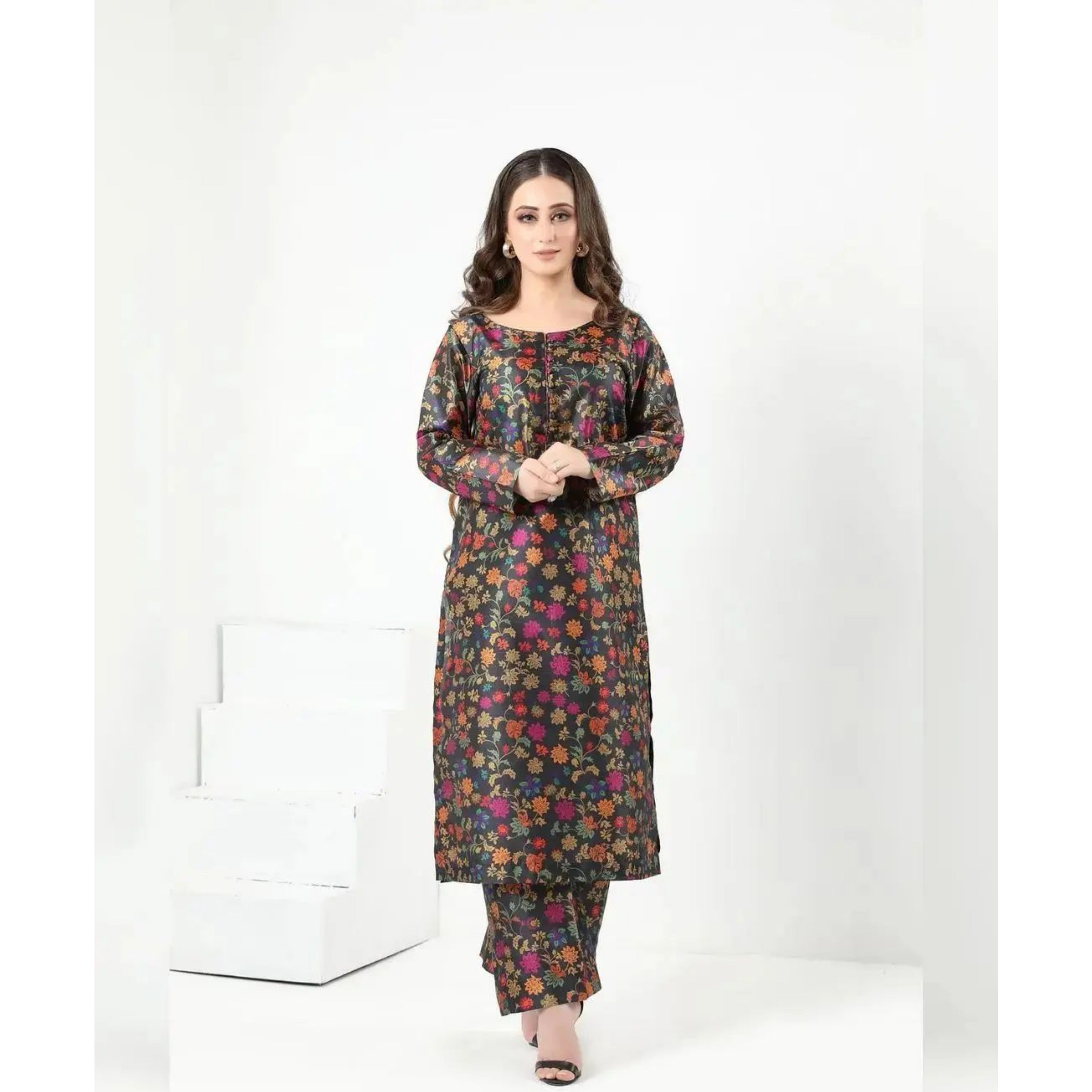 PZ-02 : 3-PIECE UN-STITCHED DIGITAL PRINTED SATTEN SILK DRESS