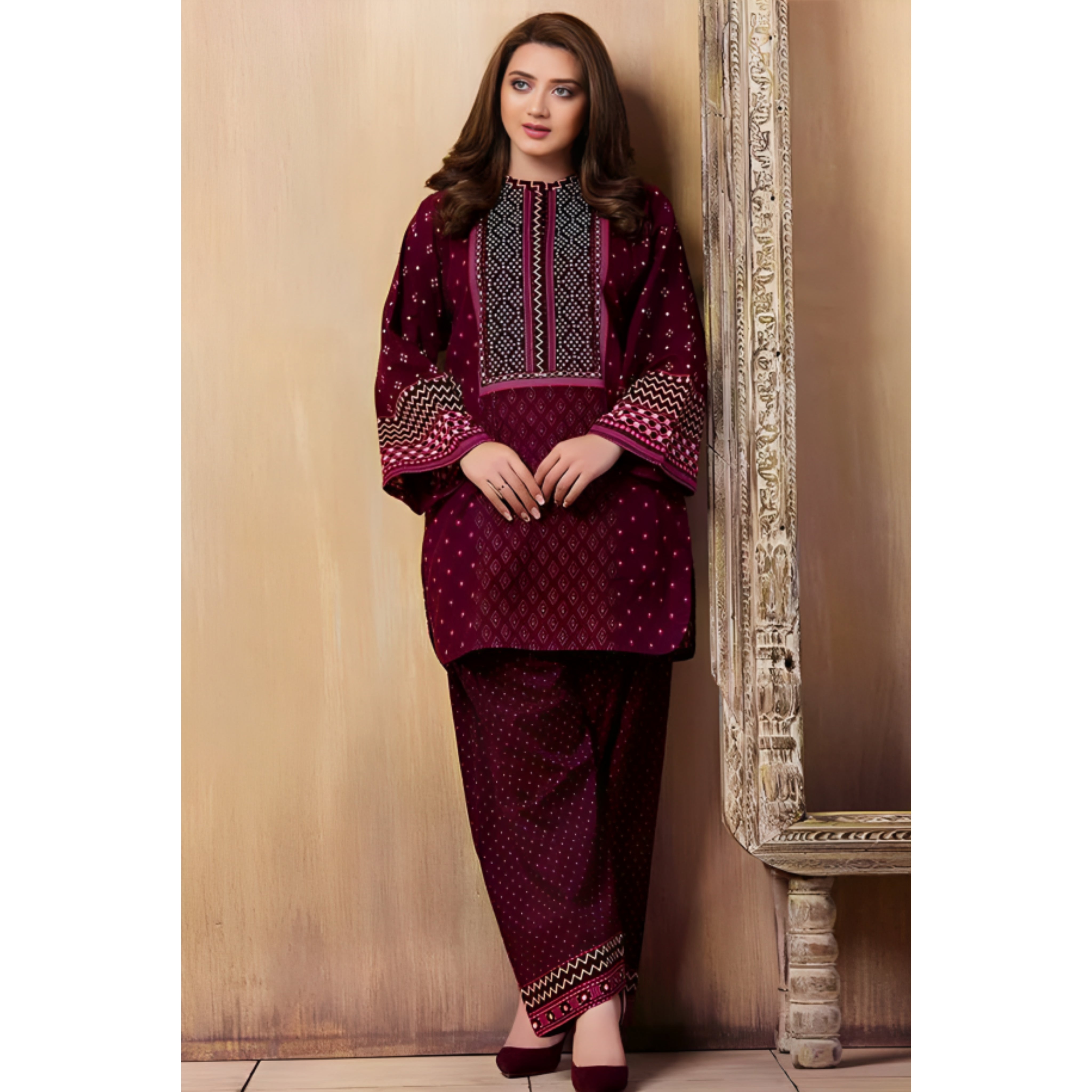 A-02 : 2-PIECE UN-STITCHED EMBROIDERED PREMIUM LAWN DRESS