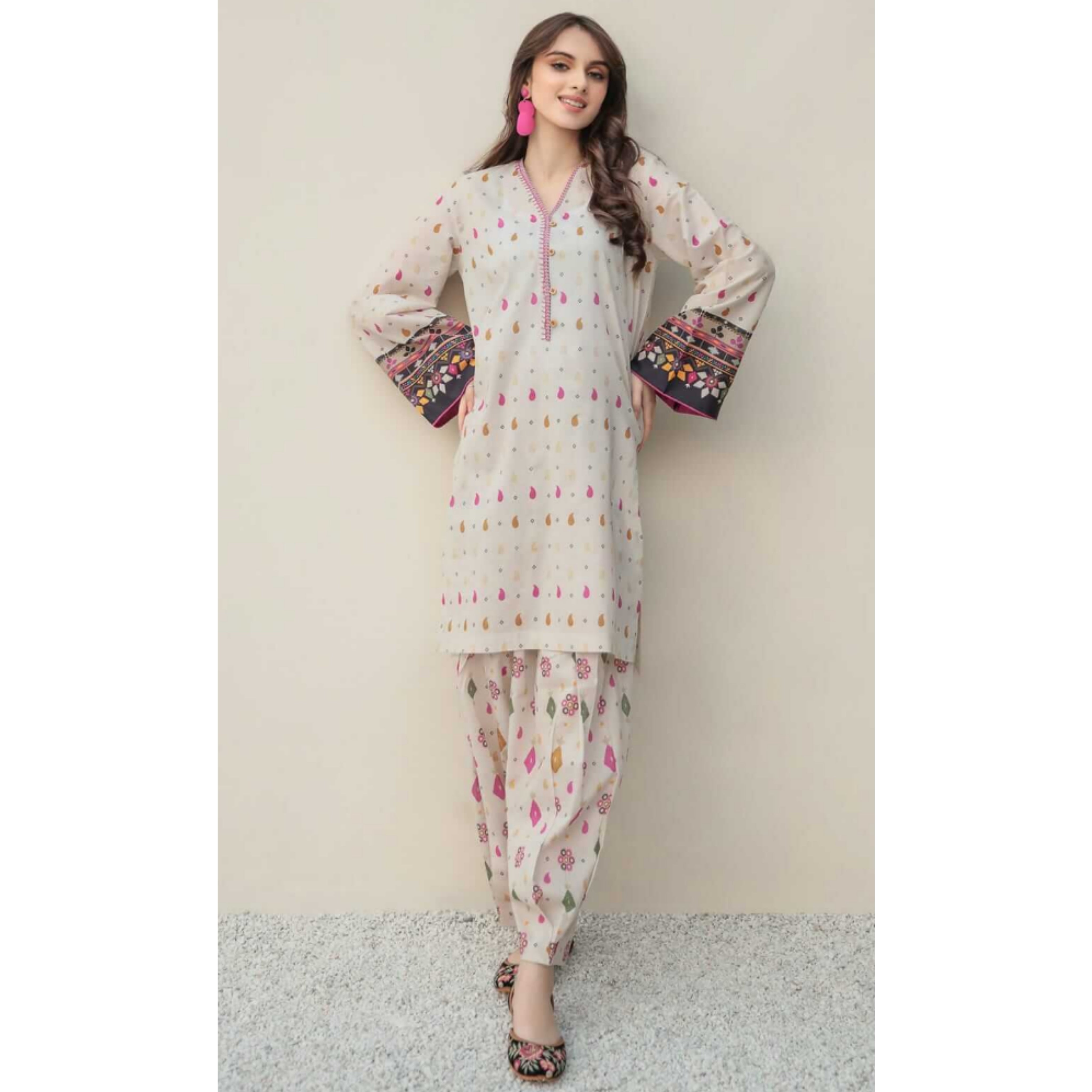 A-03 : 2-PIECE UN-STITCHED EMBROIDERED PREMIUM LAWN DRESS