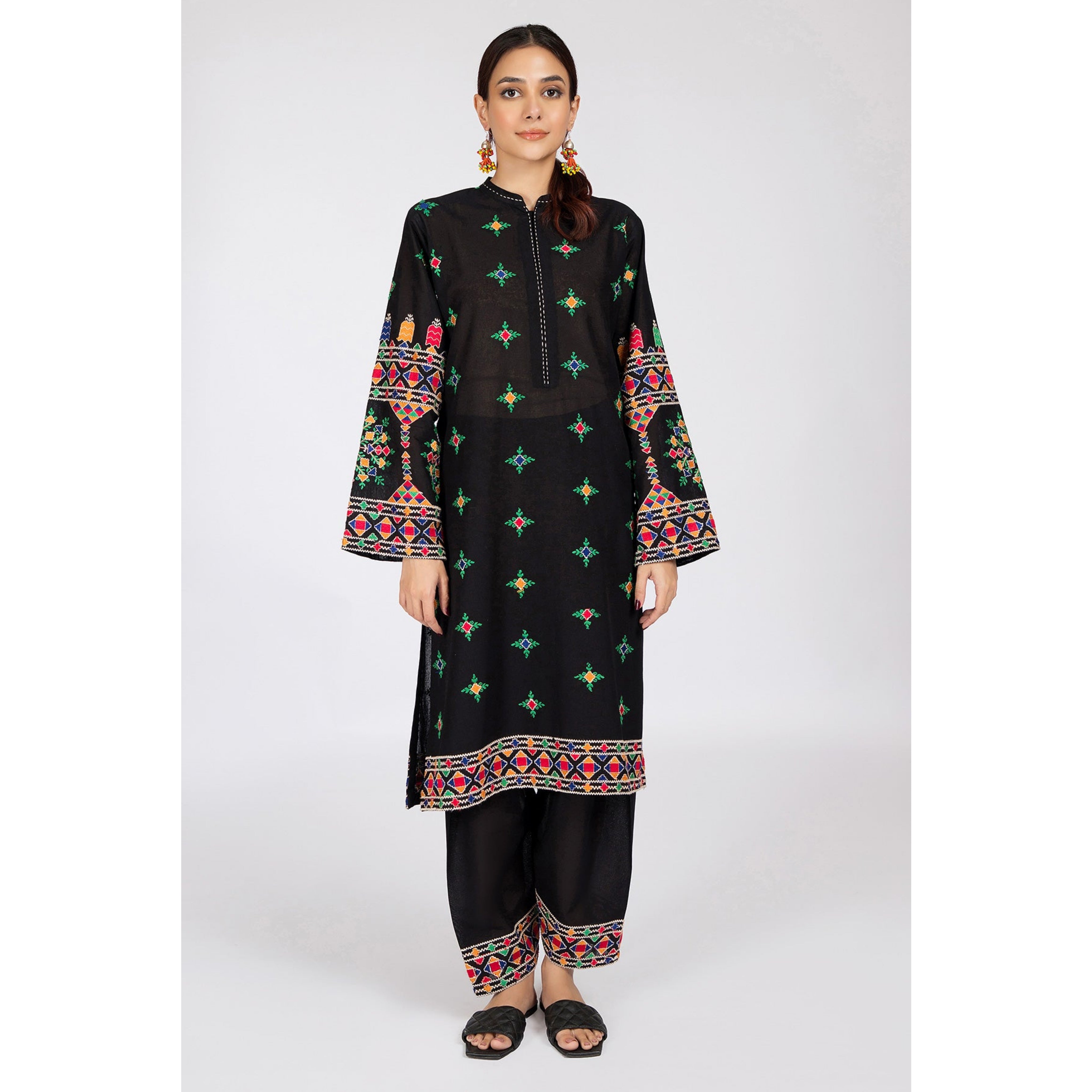 A-05 : 2-PIECE UN-STITCHED EMBROIDERED PREMIUM LAWN DRESS