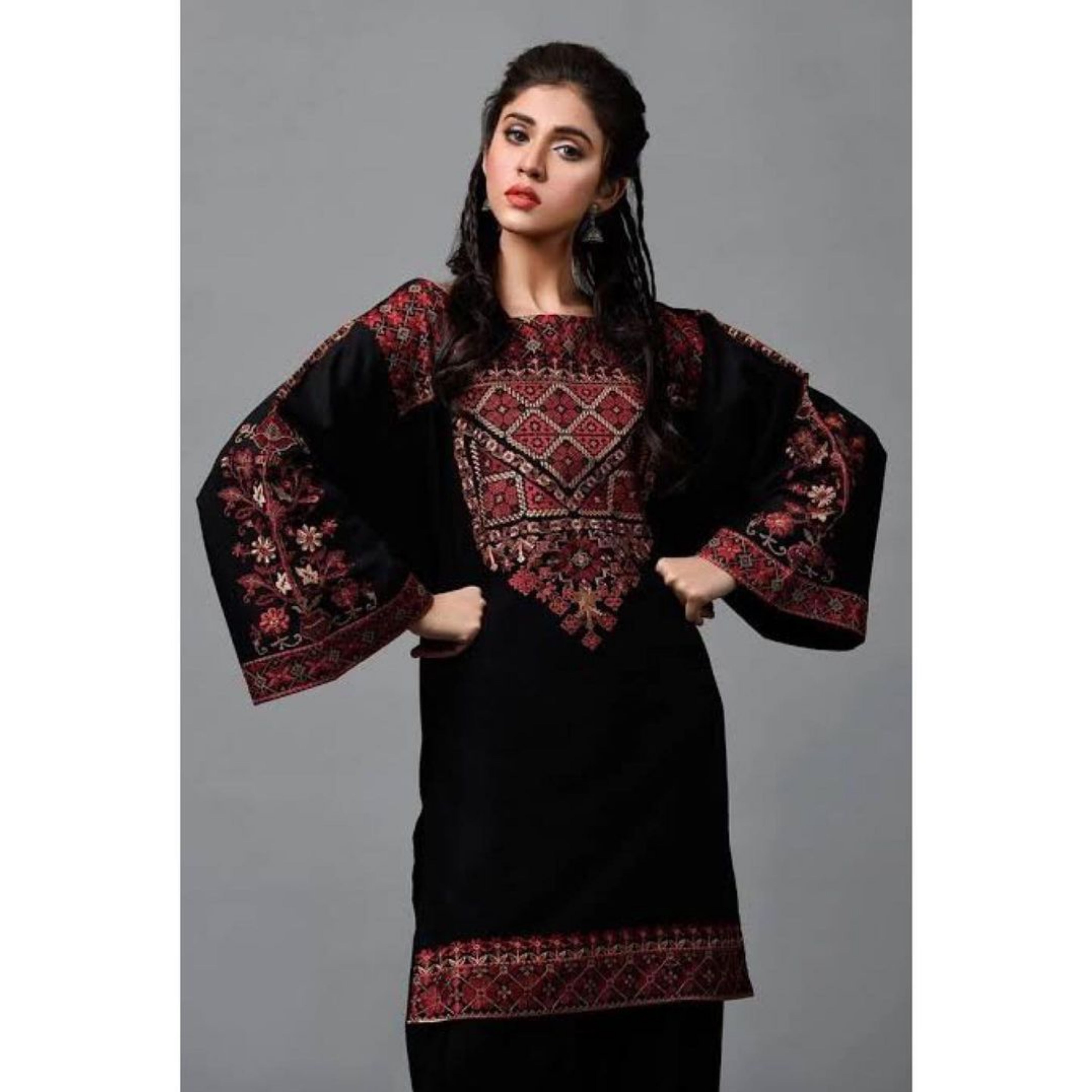 A-13 : 2-PIECE UN-STITCHED EMBROIDERED PREMIUM LAWN DRESS