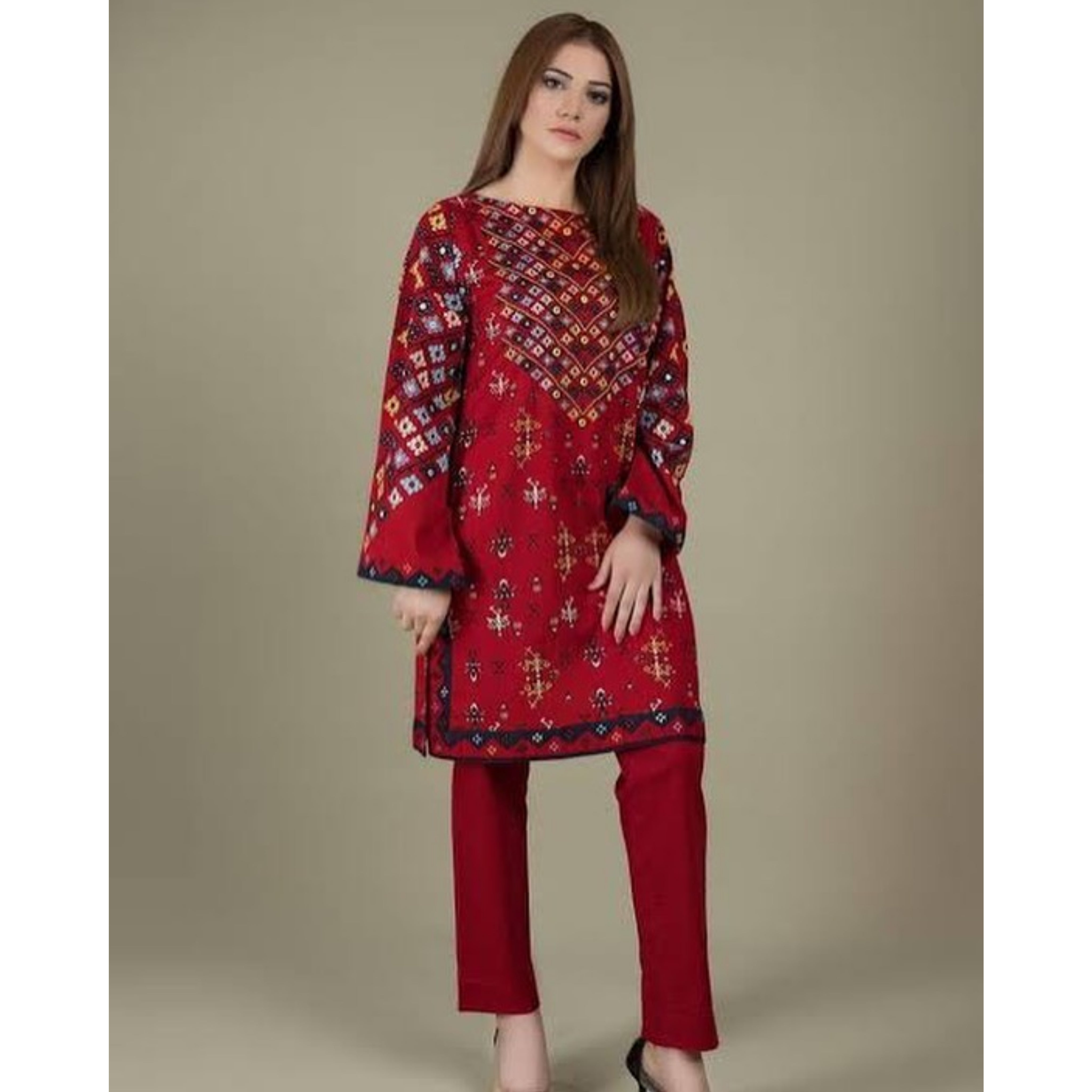 A-08 : 2-PIECE UN-STITCHED EMBROIDERED PREMIUM LAWN DRESS