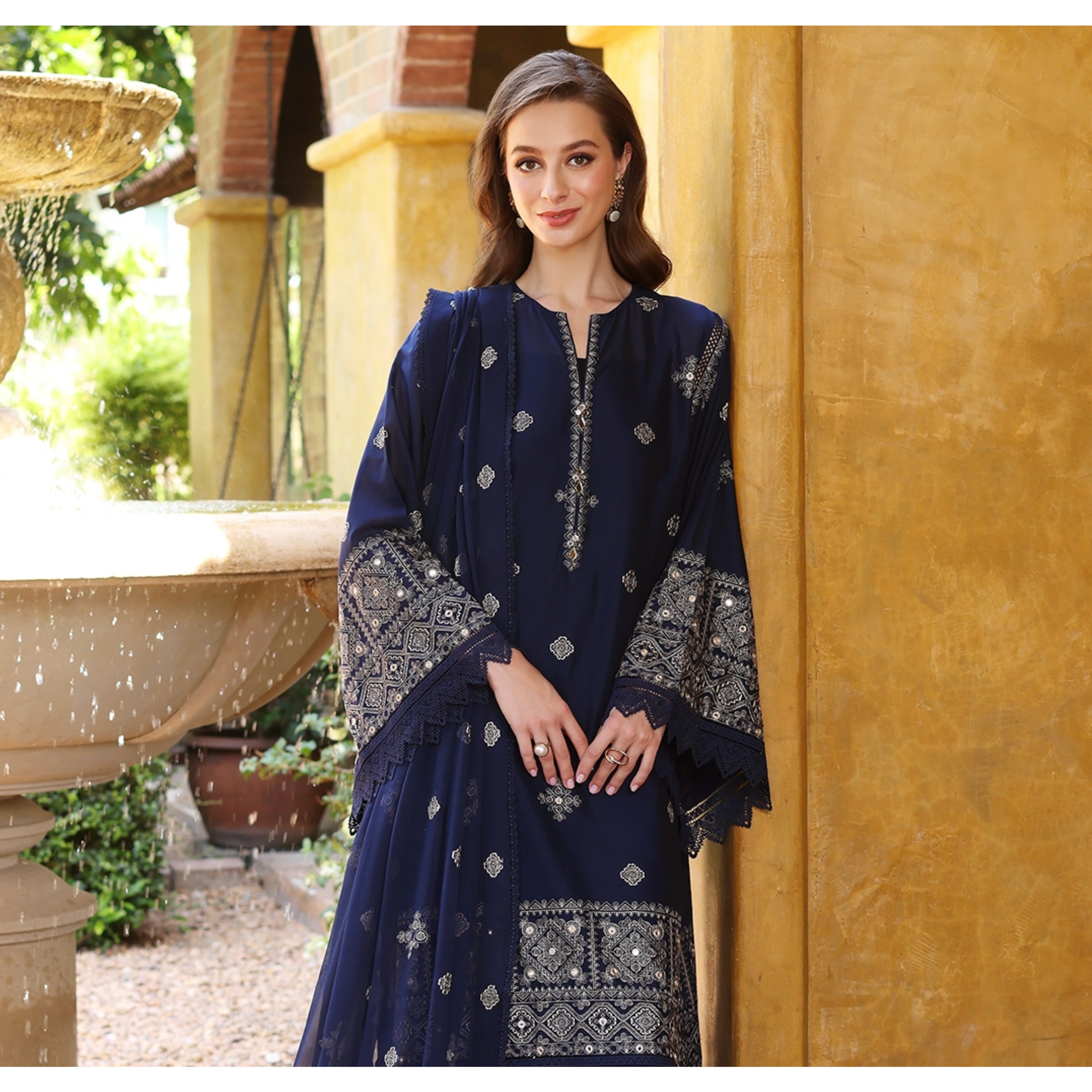 NA-02 : 3 PIECE UN-STITCHED EMBROIDERED PREMIUM LINEN DRESS