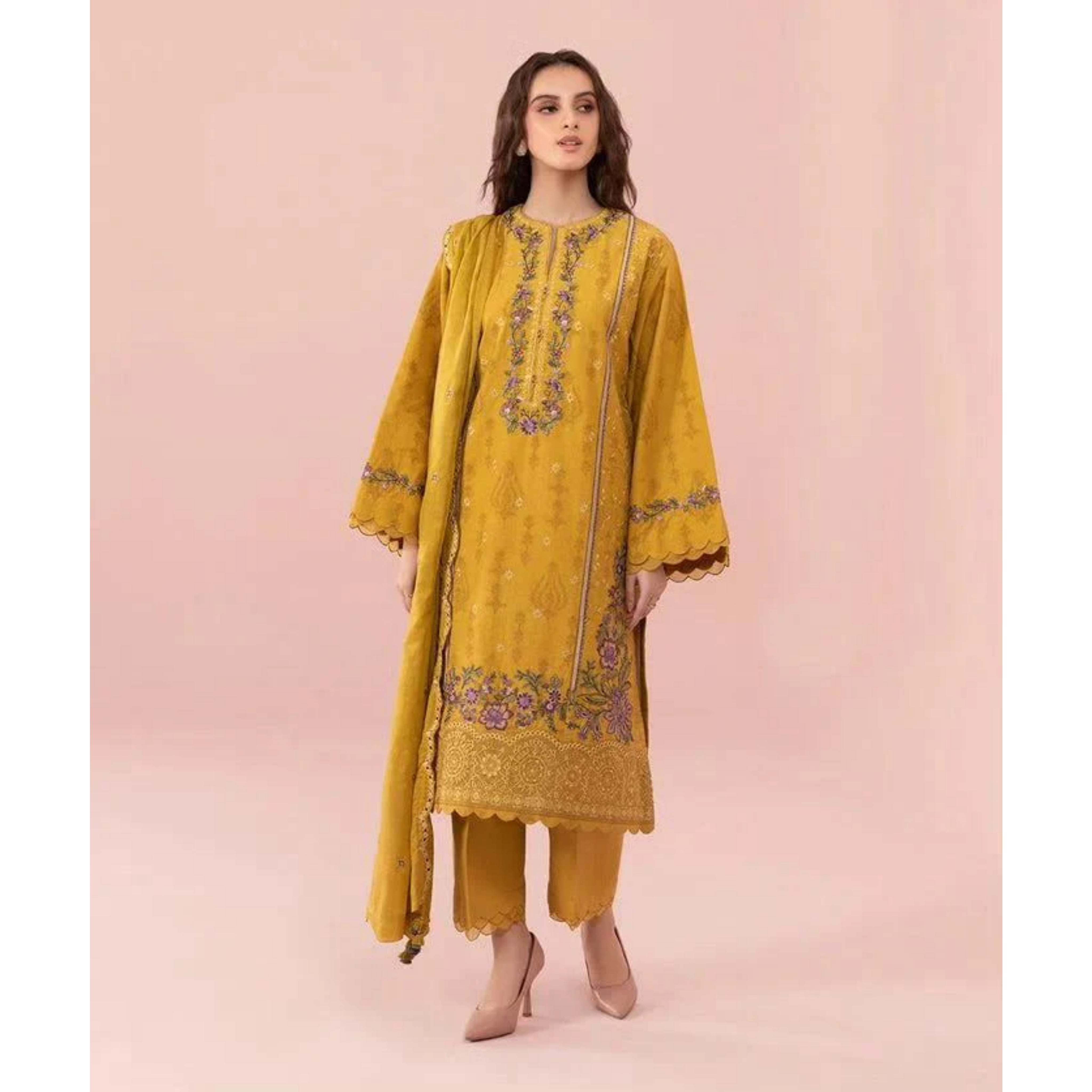 SC-02 : 3-PIECE UN-STITCHED EMBROIDERED PREMIUM LAWN DRESS