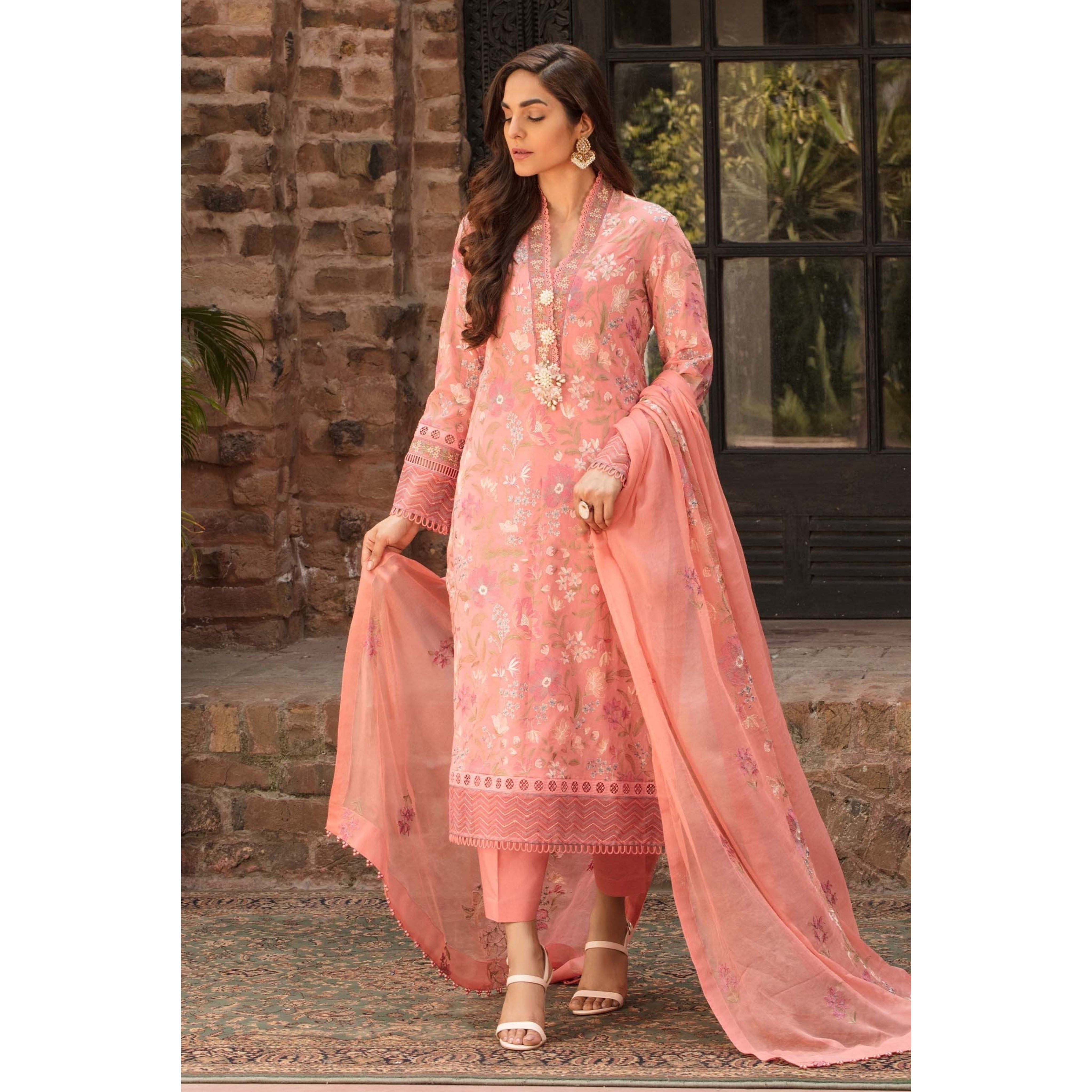 NA-10 : 3-PIECE UN-STITCHED EMBROIDERED PREMIUM LAWN DRESS