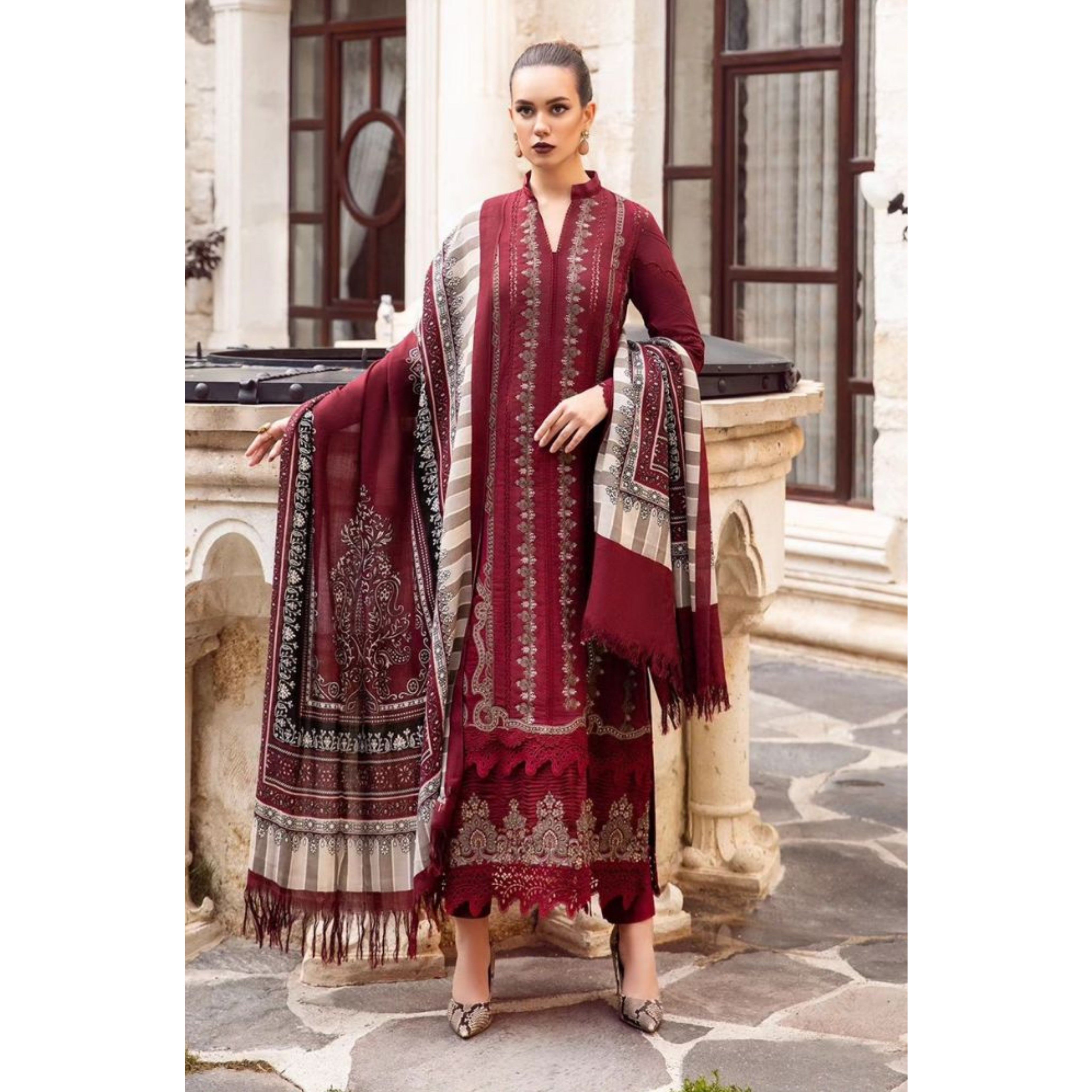 NA-14 : 3-PIECE UN-STITCHED EMBROIDERED PREMIUM LAWN DRESS