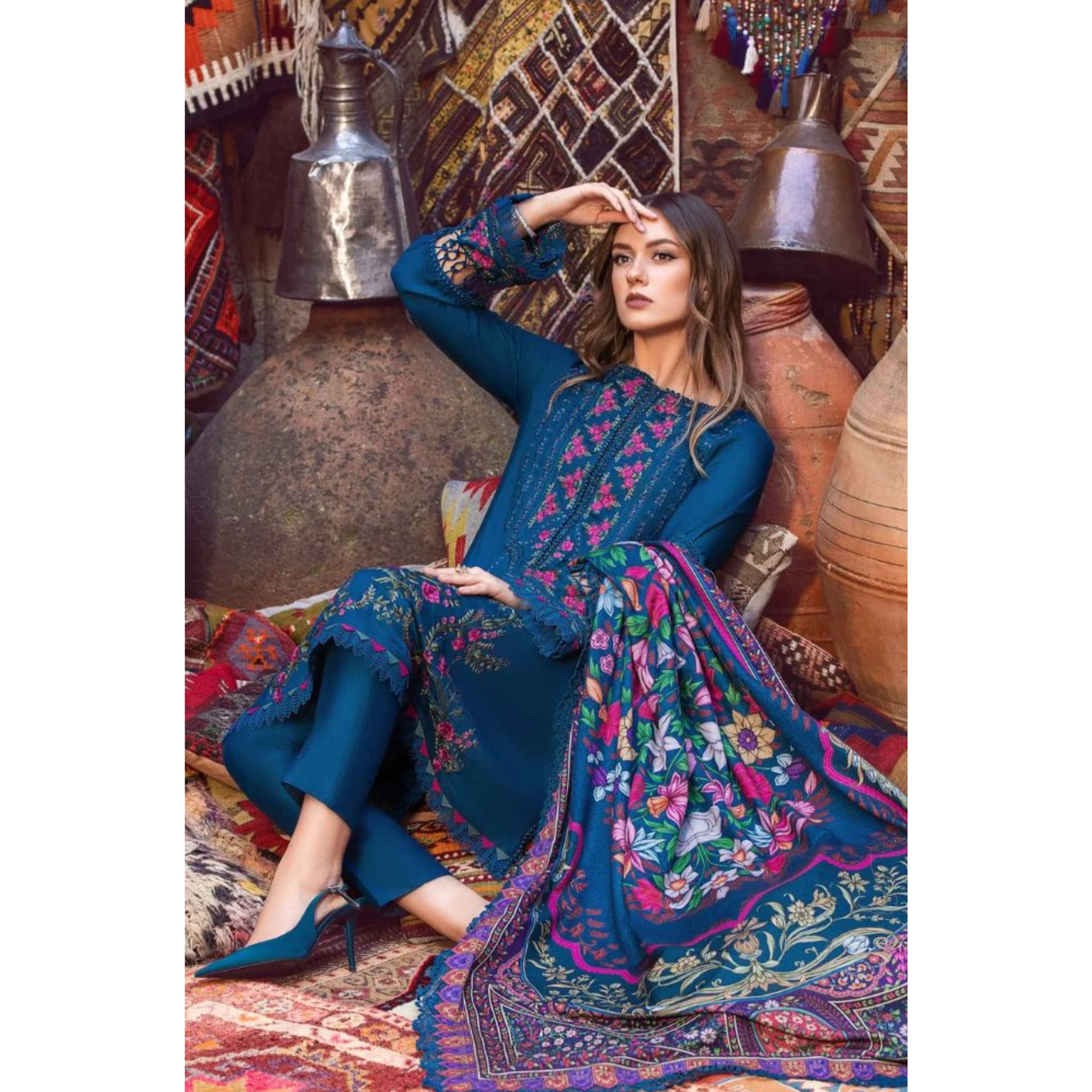 NA-15 : 3-PIECE UN-STITCHED EMBROIDERED PREMIUM LAWN DRESS