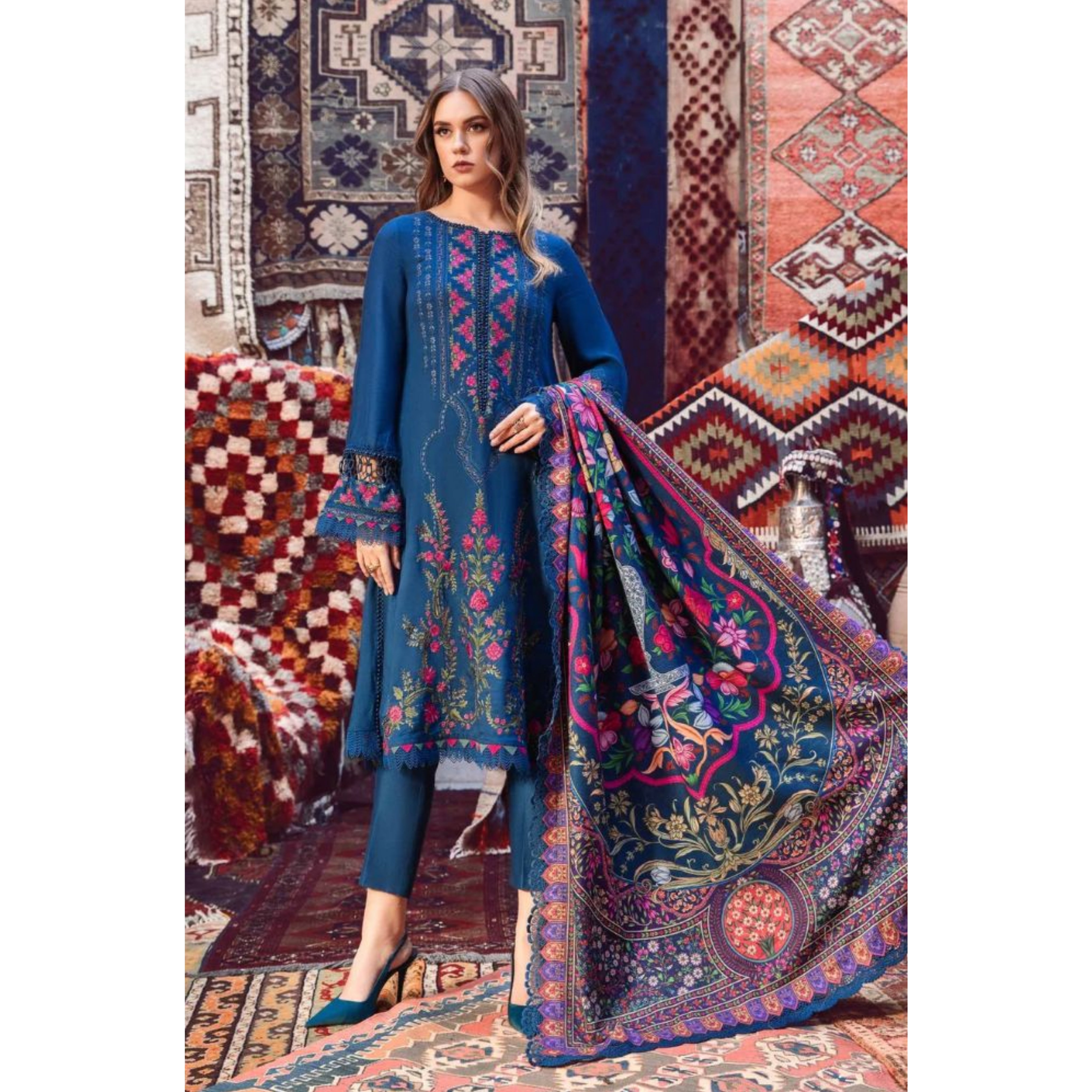 NA-15 : 3-PIECE UN-STITCHED EMBROIDERED PREMIUM LAWN DRESS