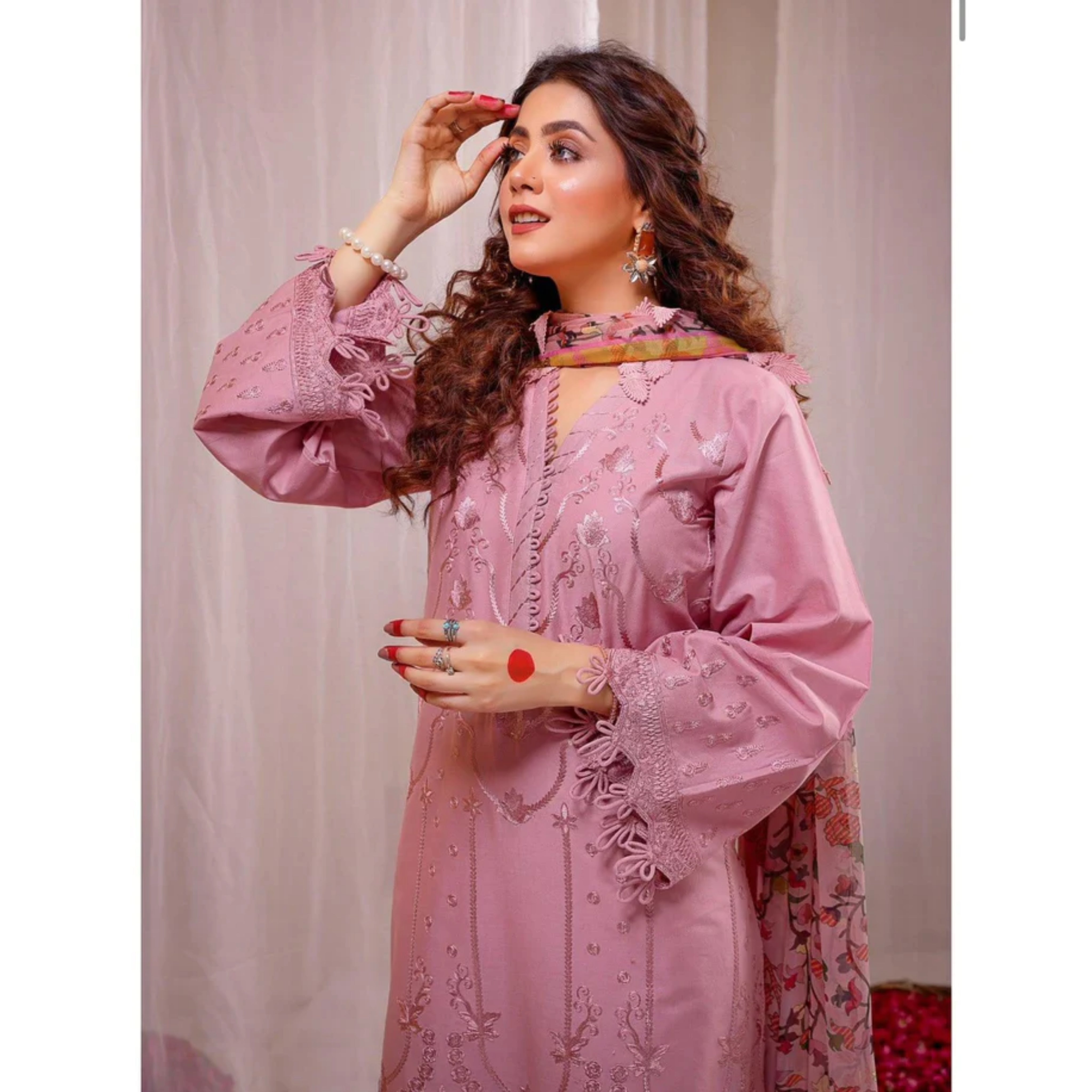 NA-22 : 3 PIECE UNSTITCHED PREMIUM DHANAK EMBROIDERED DRESS