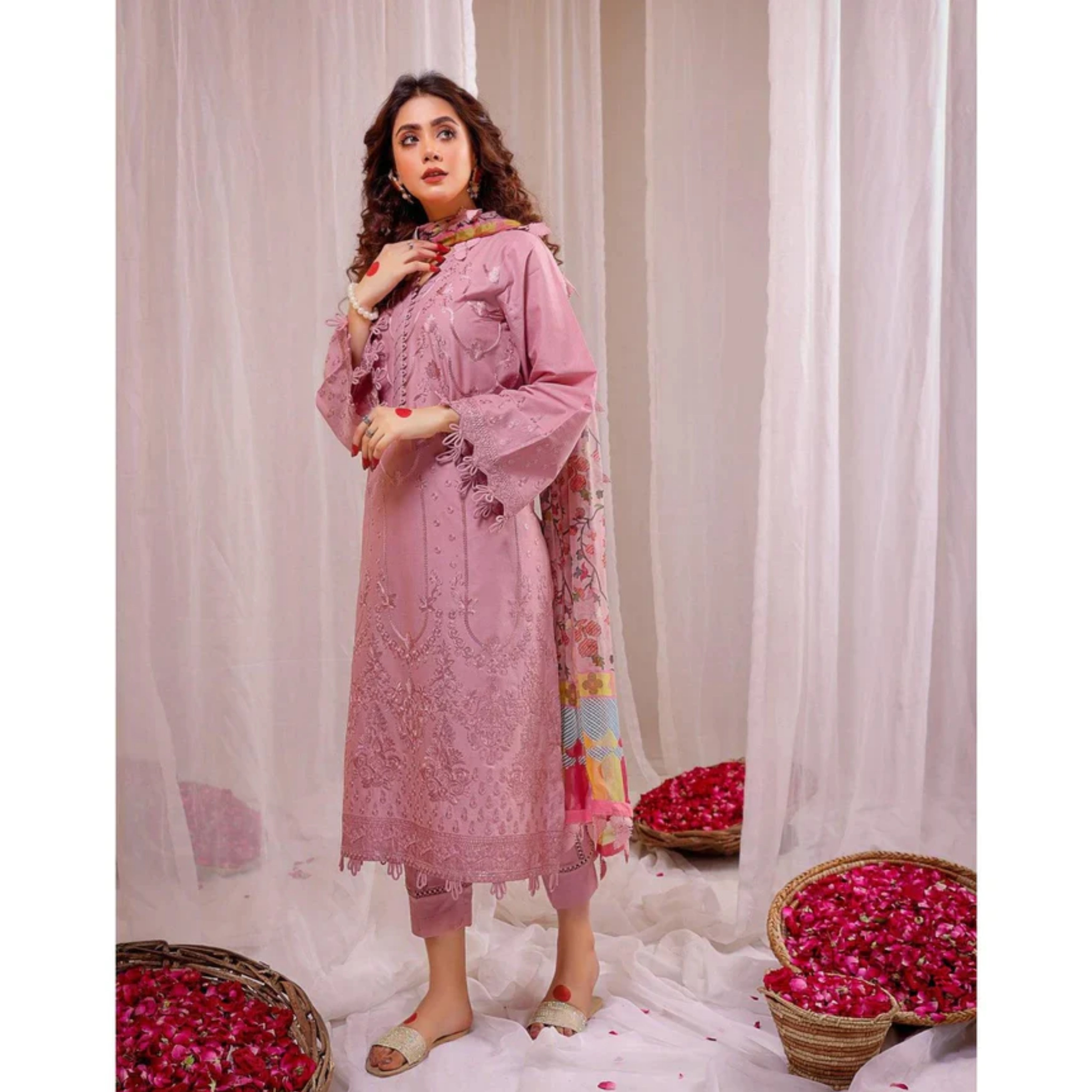 NA-22 : 3 PIECE UNSTITCHED PREMIUM DHANAK EMBROIDERED DRESS