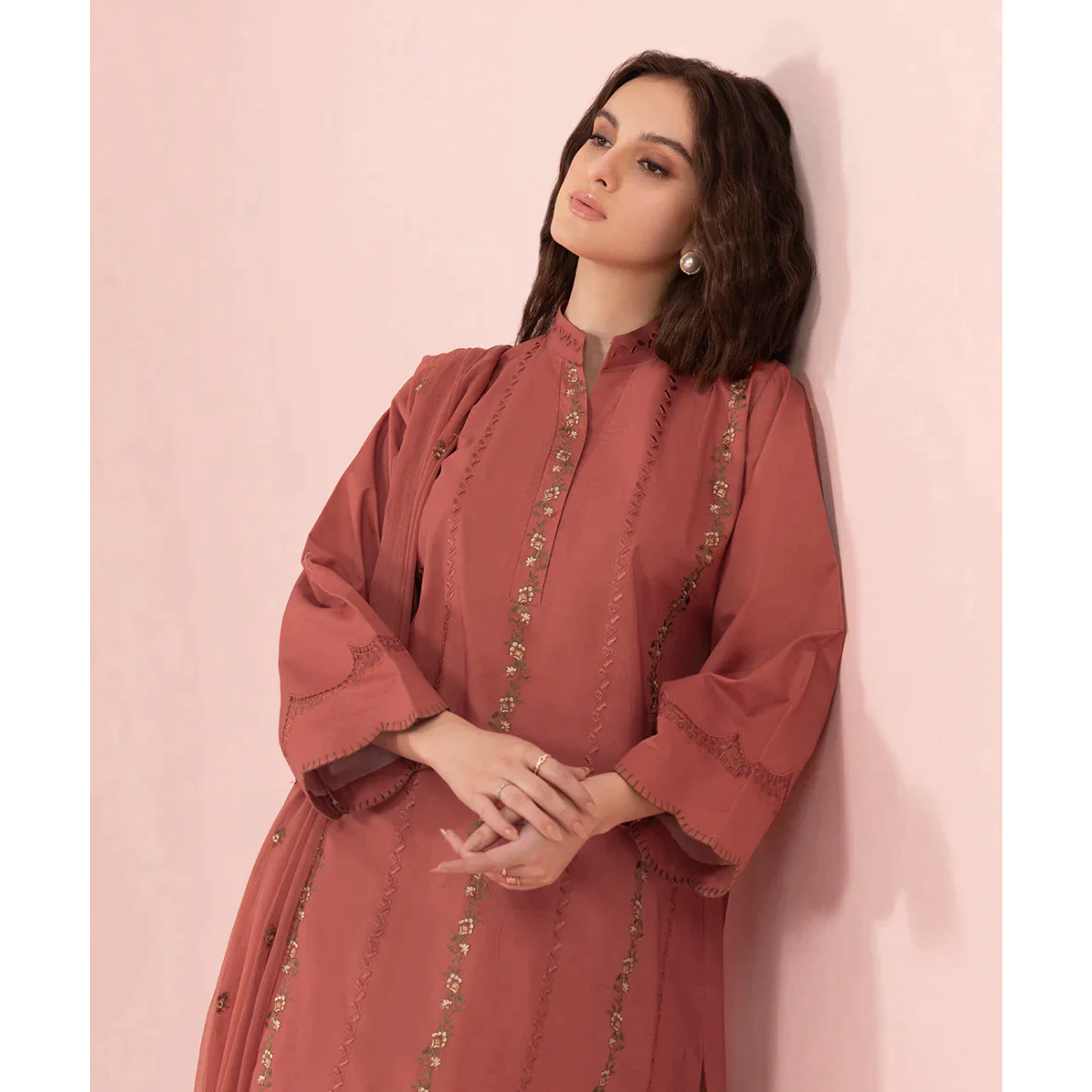 SC-01 : 3 PIECE UN-STITCHED EMBROIDERED PREMIUM LINEN DRESS