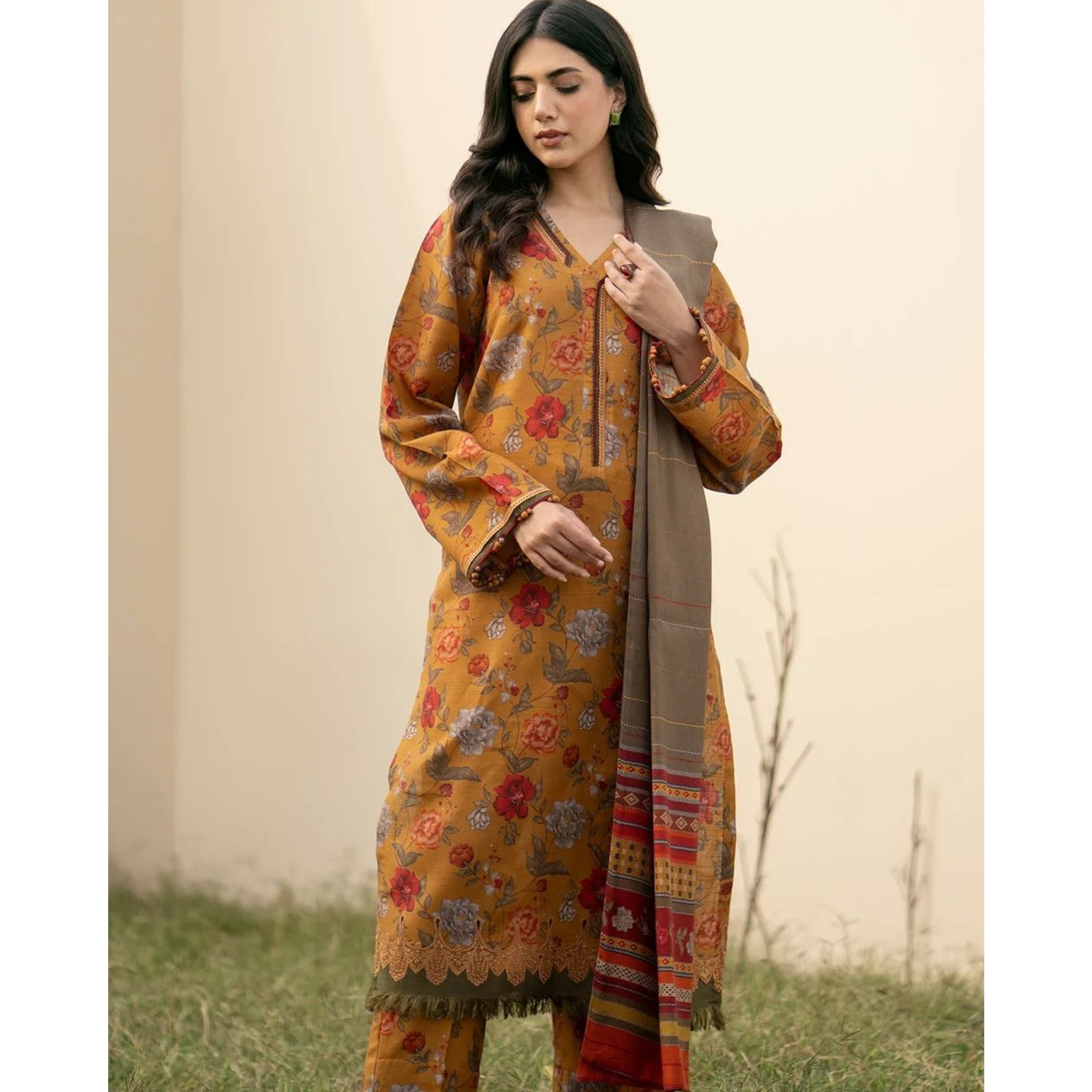 OA-03 : 3 PIECE UN-STITCHED PREMIUM LAWN DIGITAL PRINTED DRESS