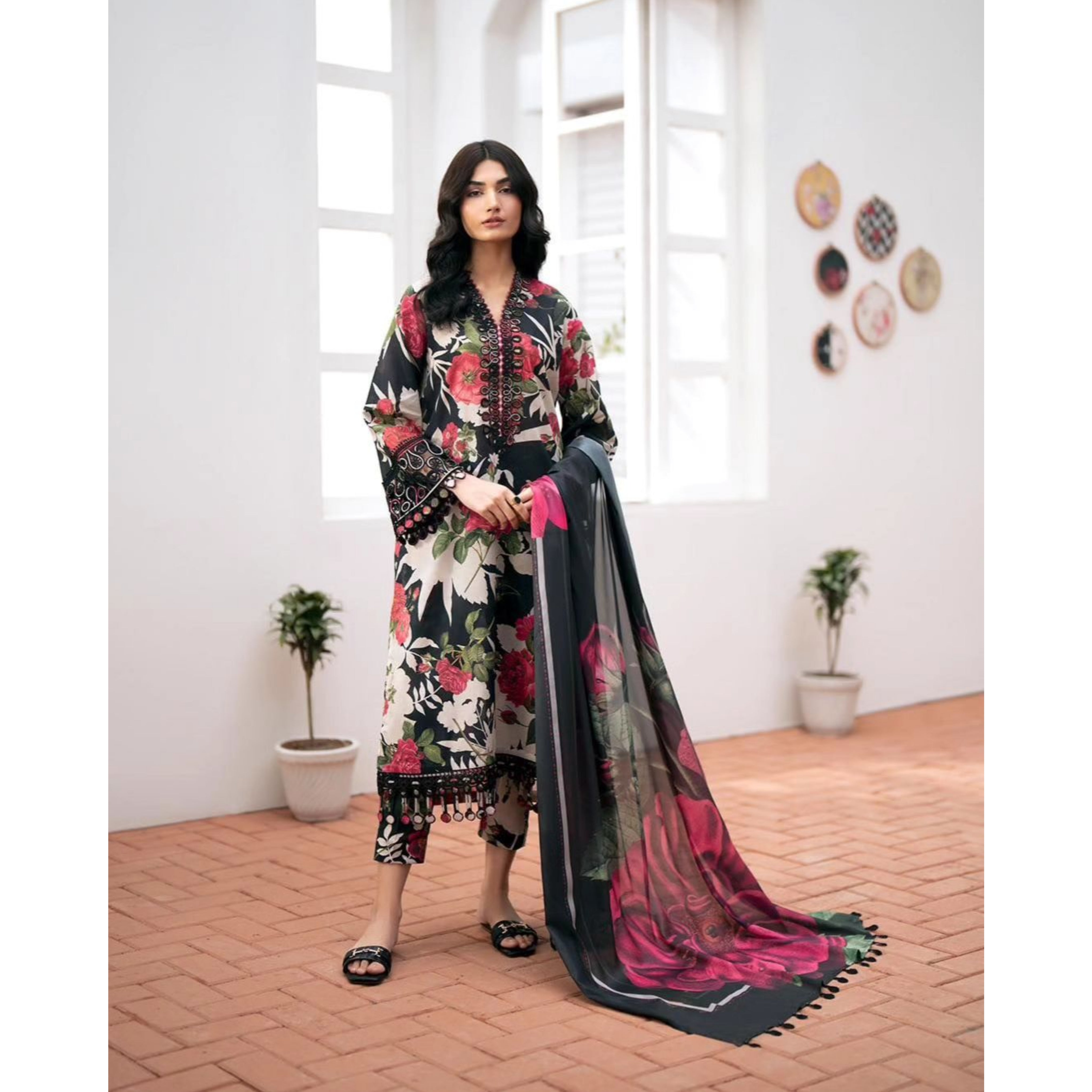 OA-16 : 3 PIECE UNSTITCHED KARANDI DIGITAL PRINTED DRESS