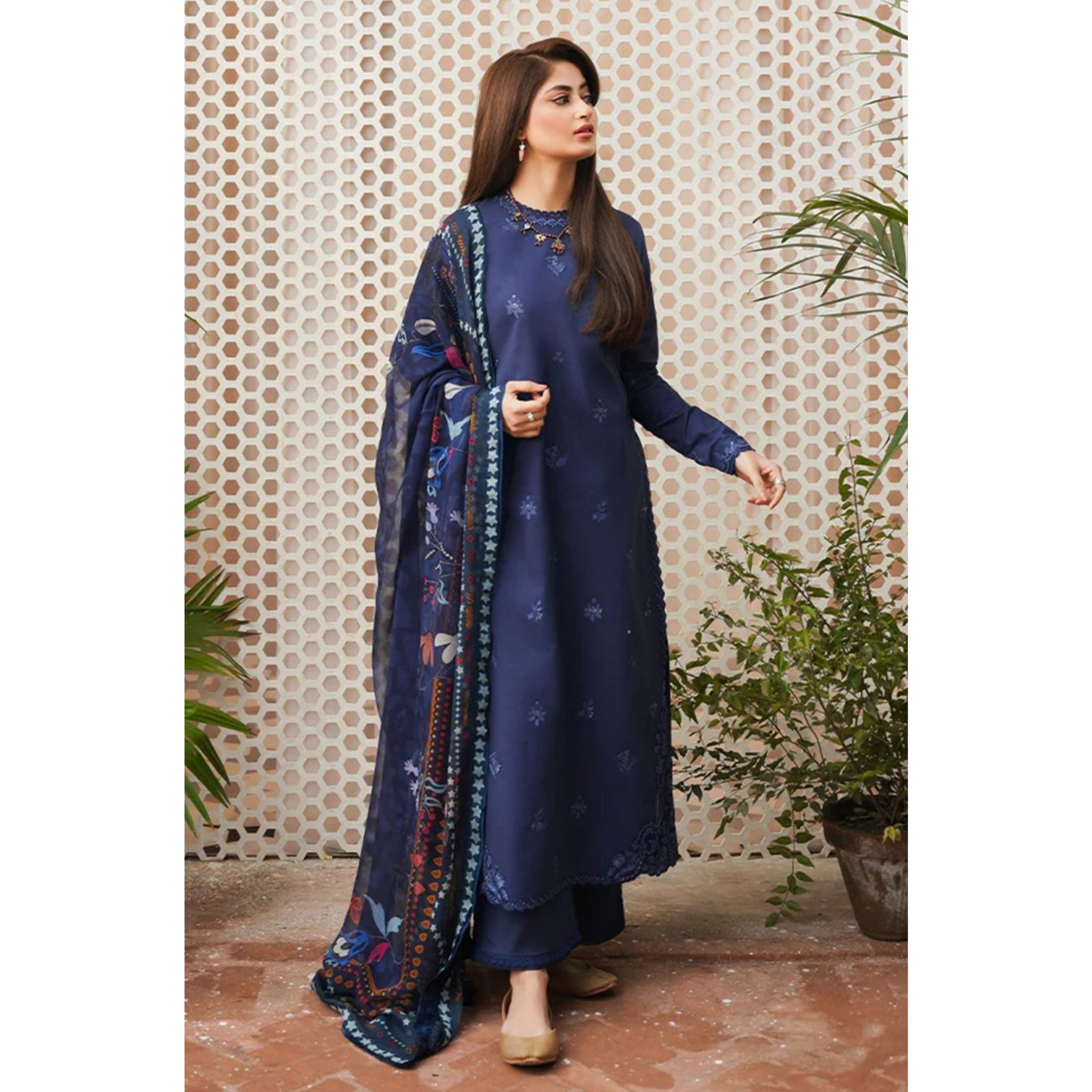 LC-31 : 3 PIECE UN-STITCHED EMBROIDERED PREMIUM DHANAK DRESS