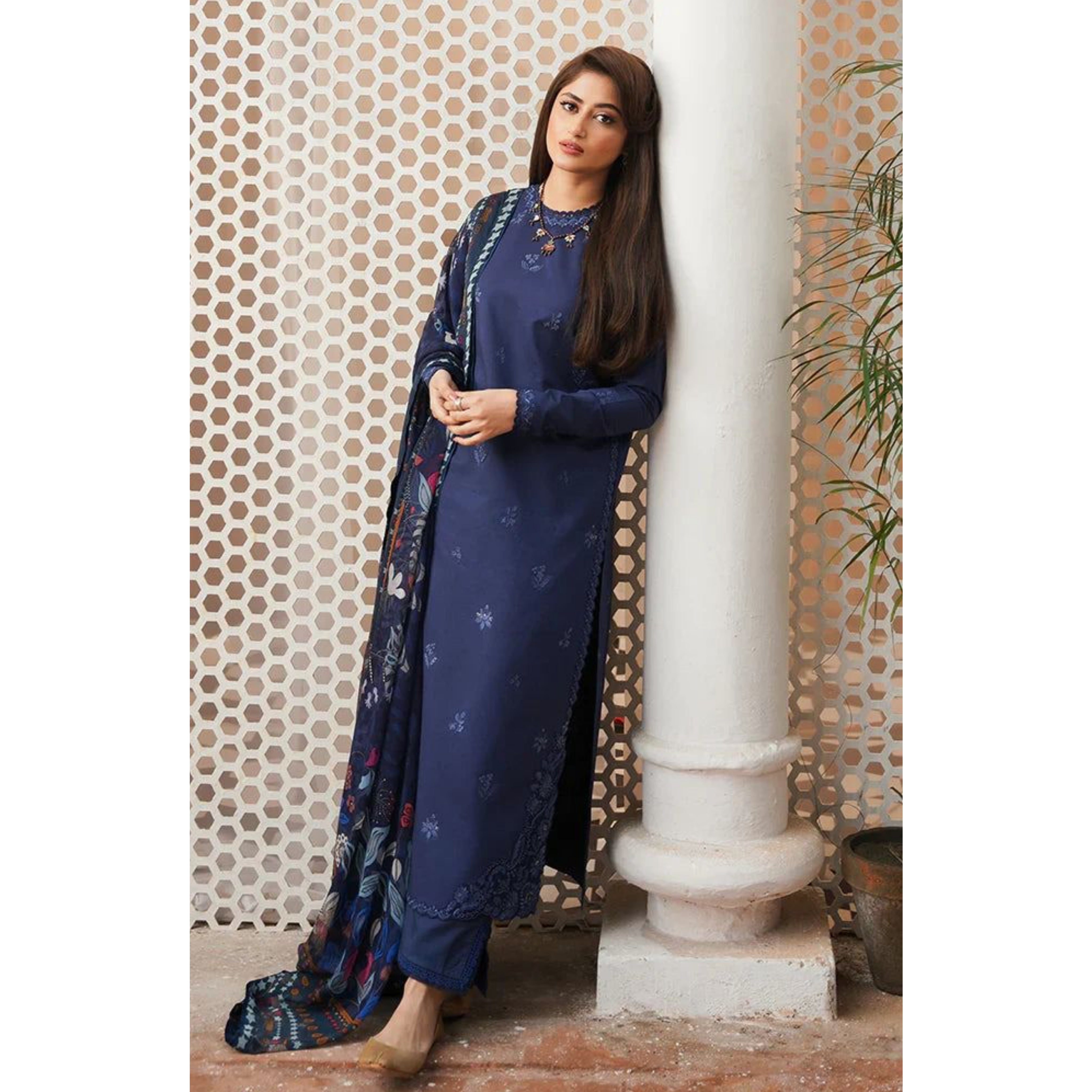 LC-31 : 3 PIECE UN-STITCHED EMBROIDERED PREMIUM DHANAK DRESS