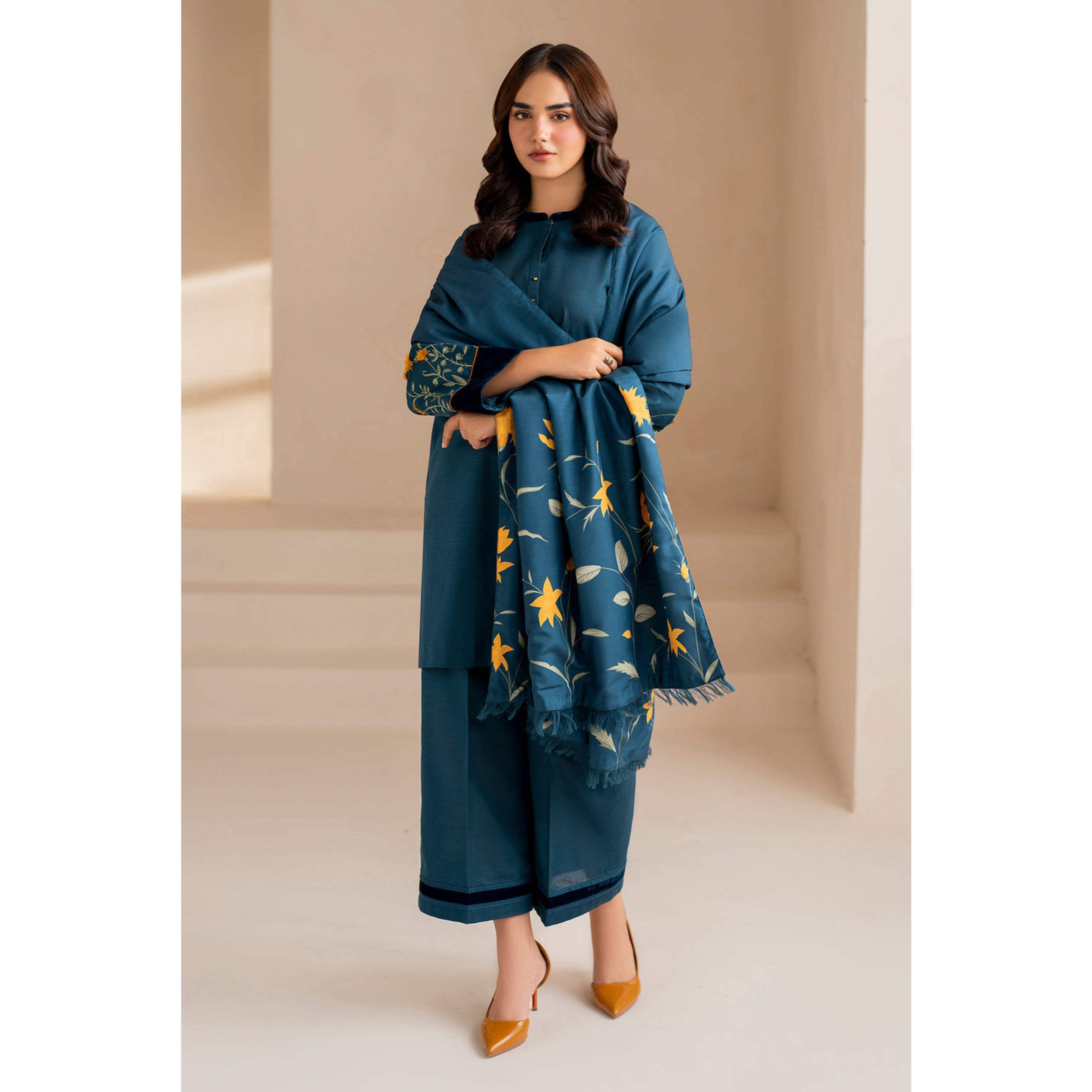 LC-51 : 3 PIECE UN-STITCHED EMBROIDERED PREMIUM DHANAK DRESS