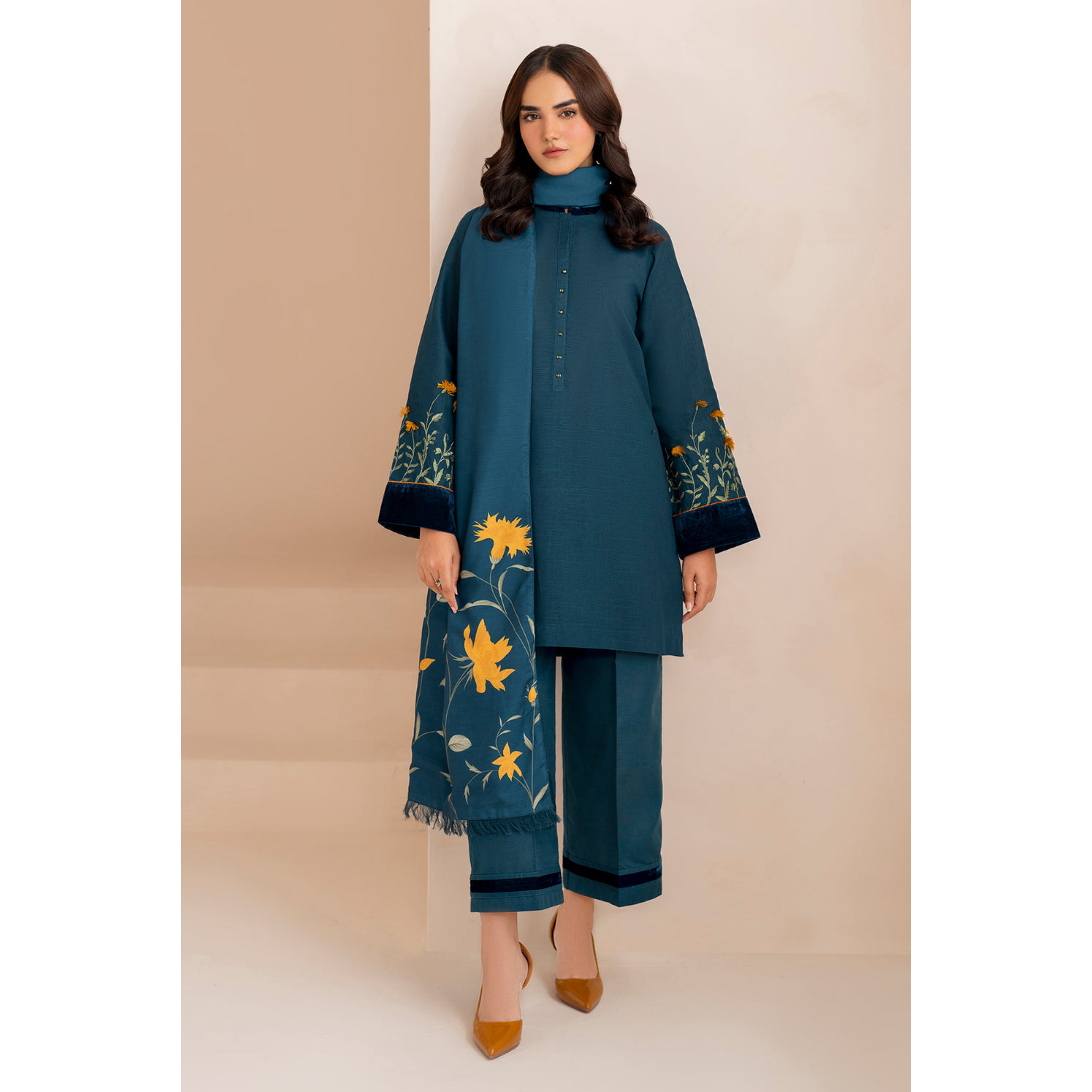 LC-51 : 3 PIECE UN-STITCHED EMBROIDERED PREMIUM DHANAK DRESS