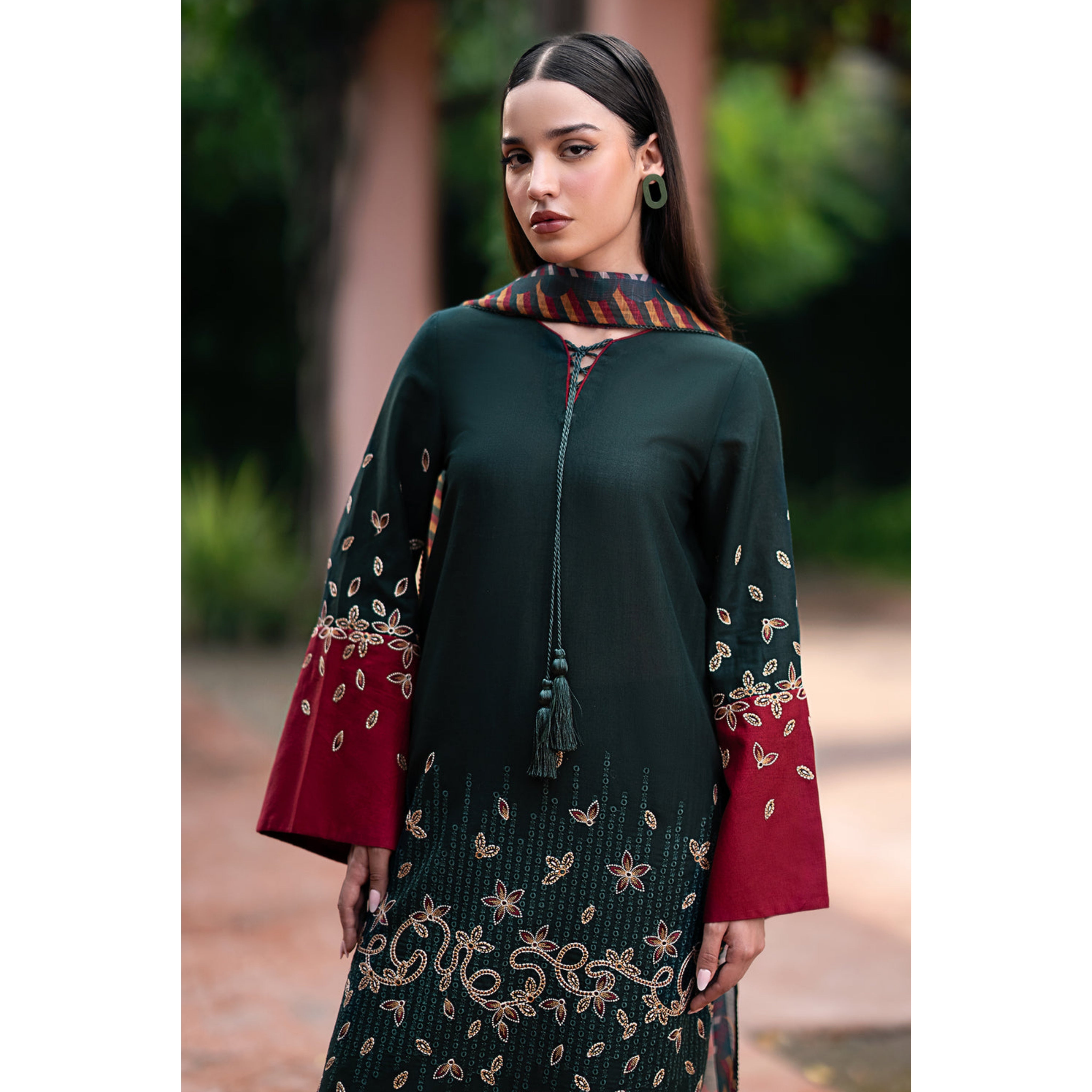 LC-48 : 3 PIECE UN-STITCHED EMBROIDERED PREMIUM DHANAK DRESS