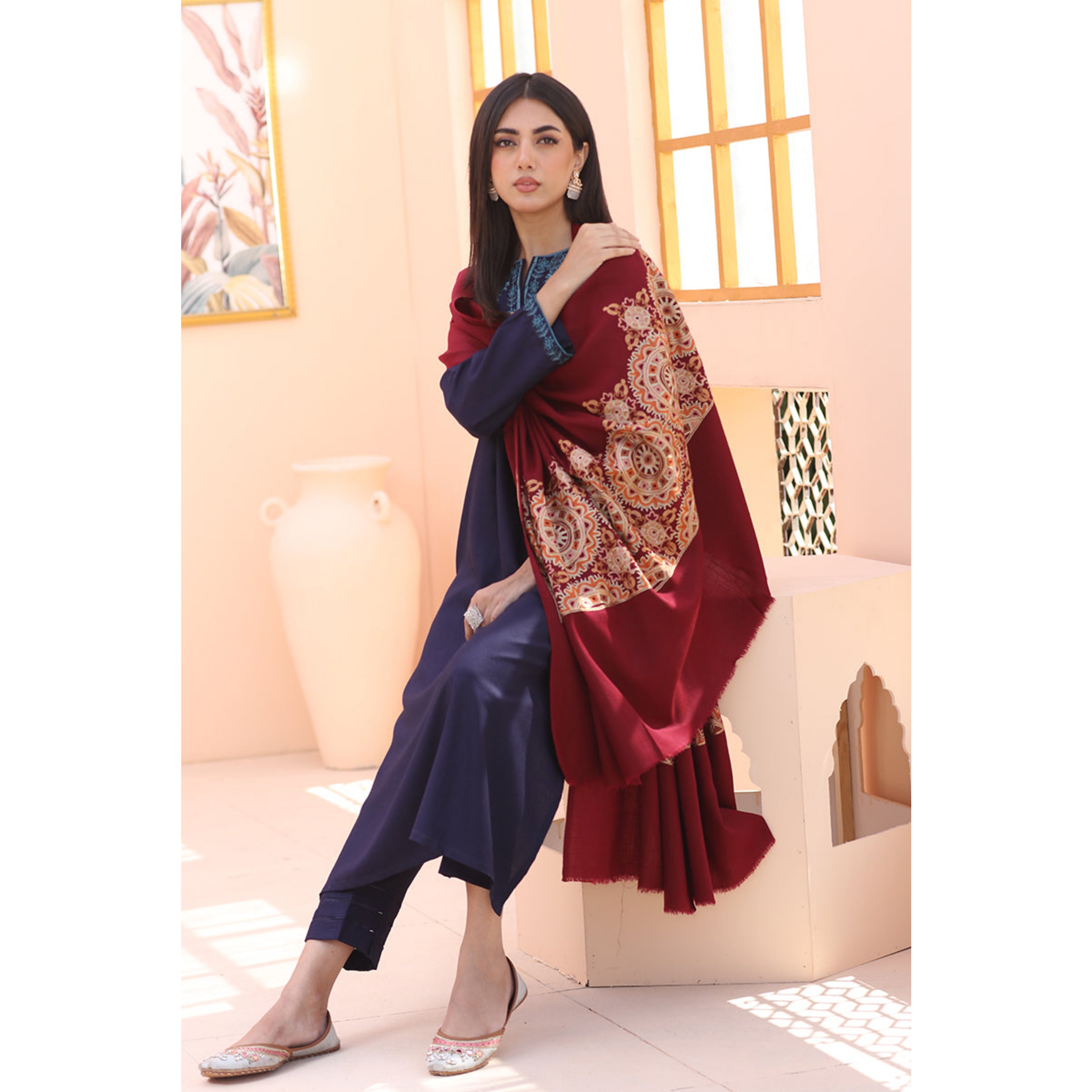 LC-49 : 3 PIECE UN-STITCHED EMBROIDERED PREMIUM DHANAK DRESS