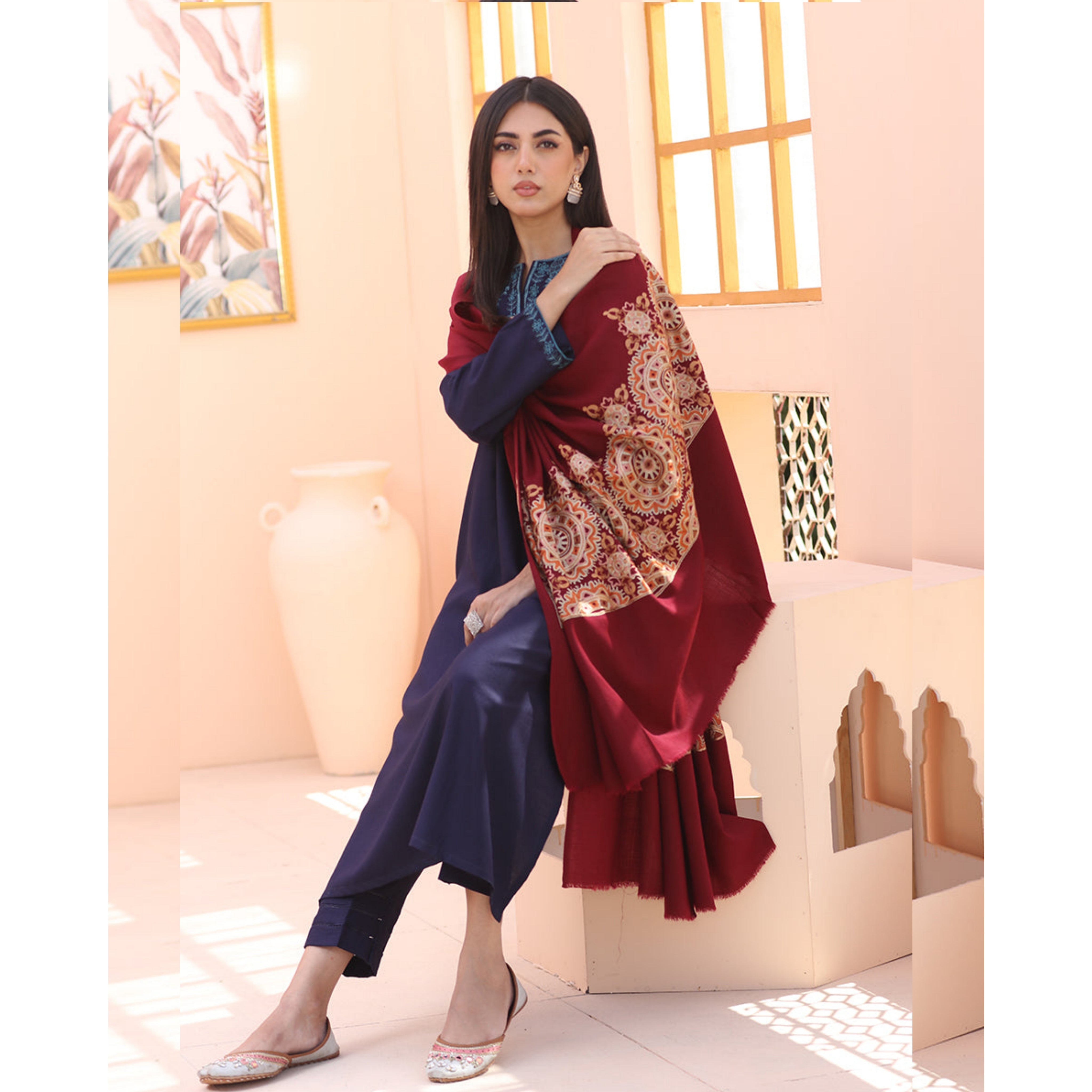 LC-49 : 3 PIECE UN-STITCHED EMBROIDERED PREMIUM DHANAK DRESS