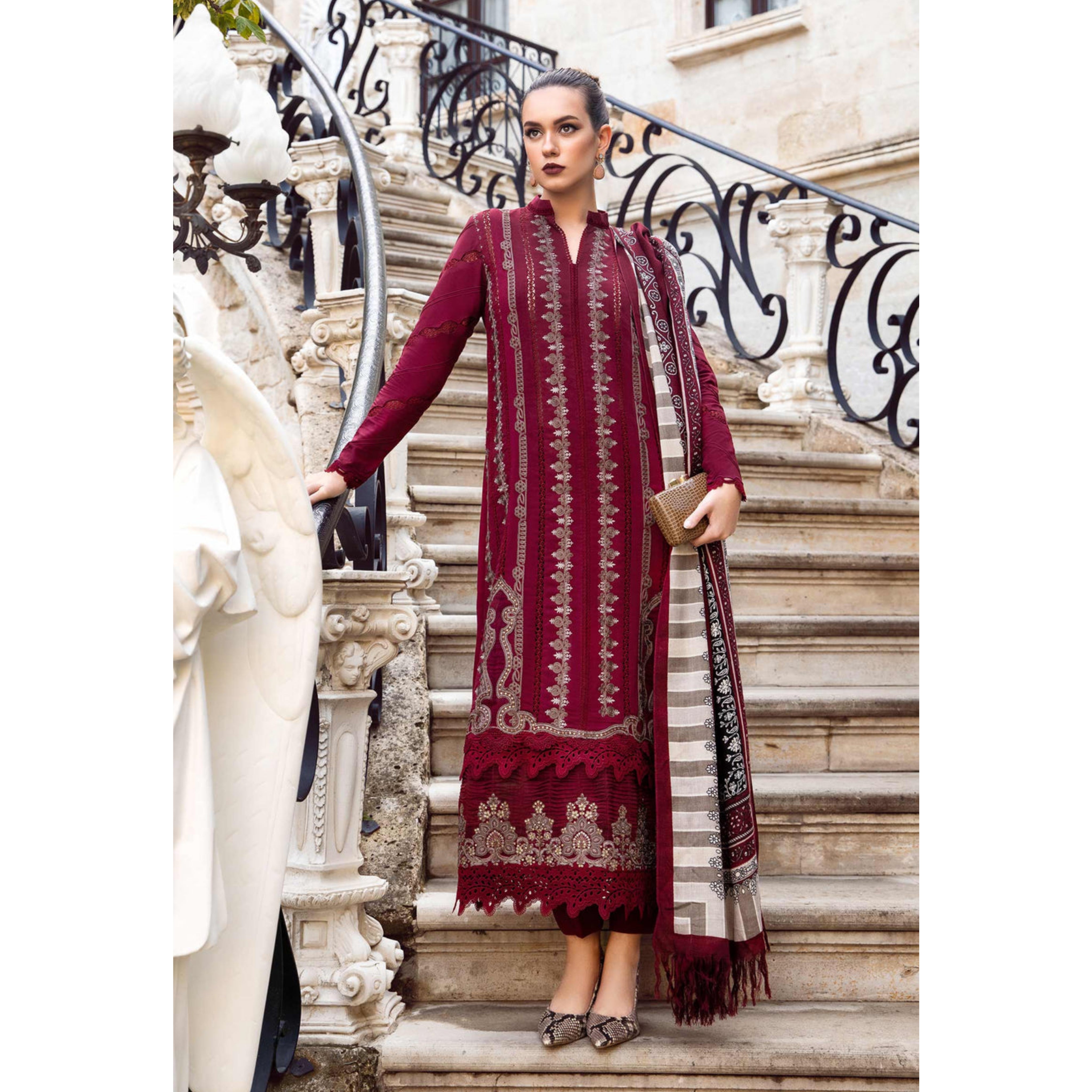 LC-43 : 3 PIECE UN-STITCHED EMBROIDERED PREMIUM DHANAK DRESS