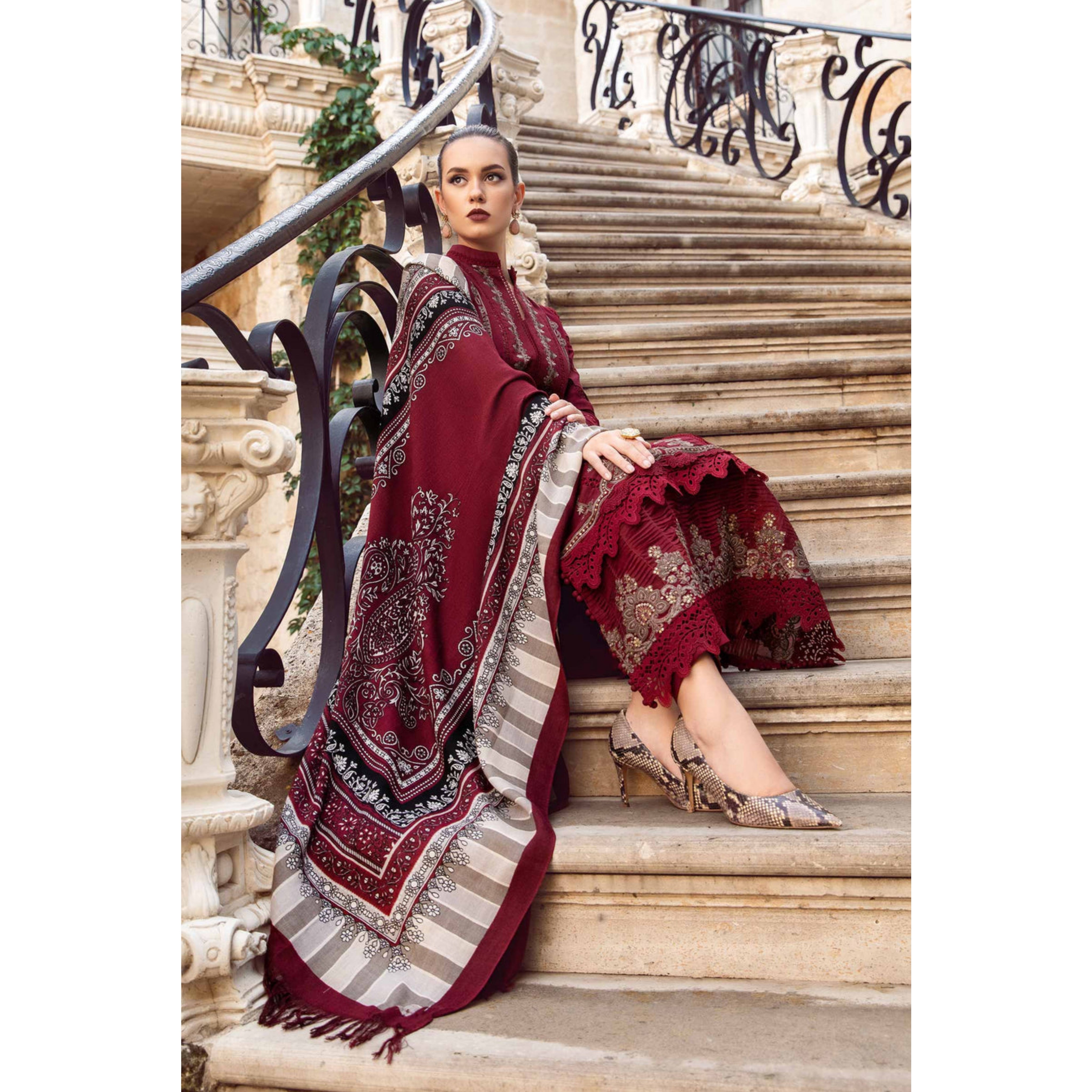 LC-43 : 3 PIECE UN-STITCHED EMBROIDERED PREMIUM DHANAK DRESS