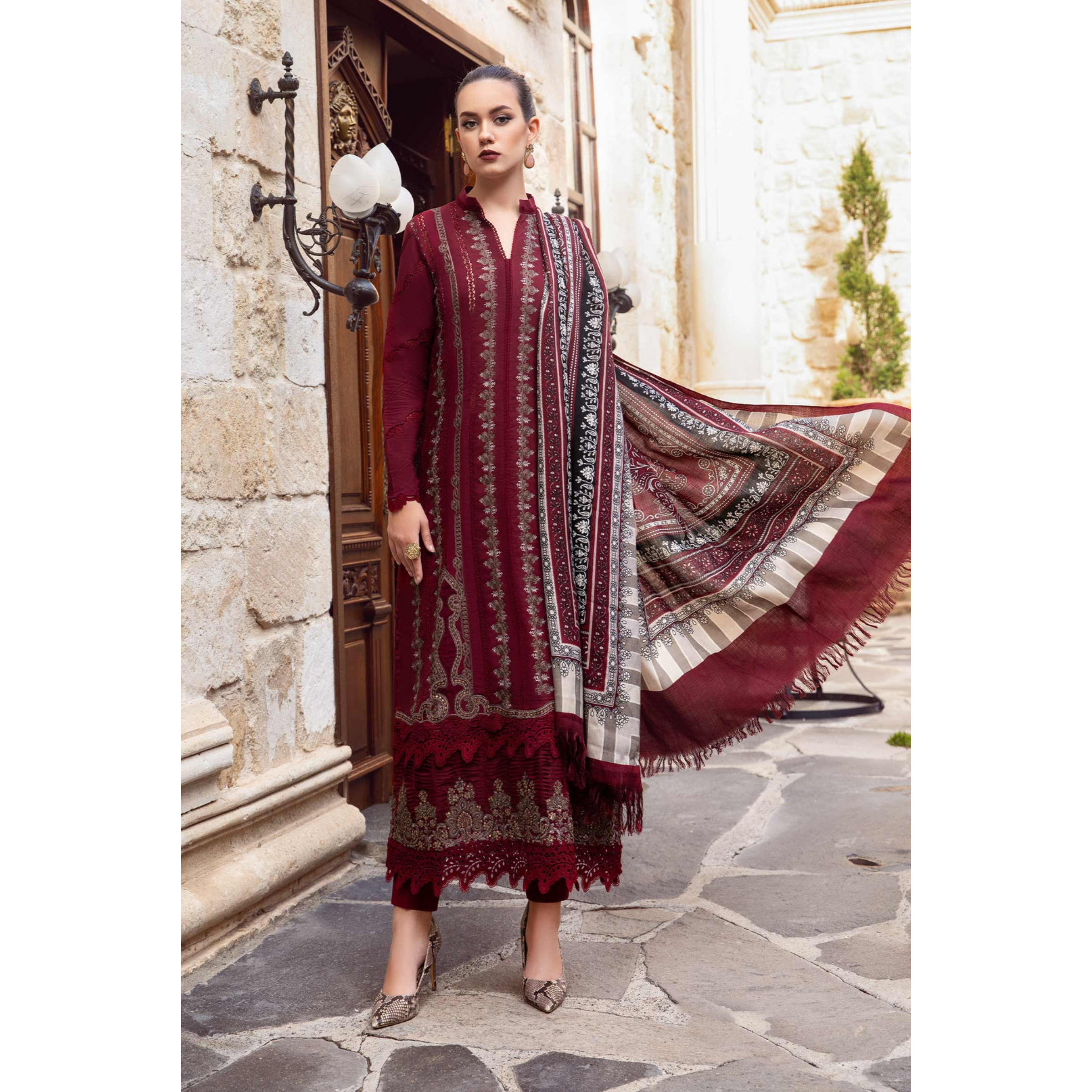 LC-43 : 3 PIECE UN-STITCHED EMBROIDERED PREMIUM DHANAK DRESS