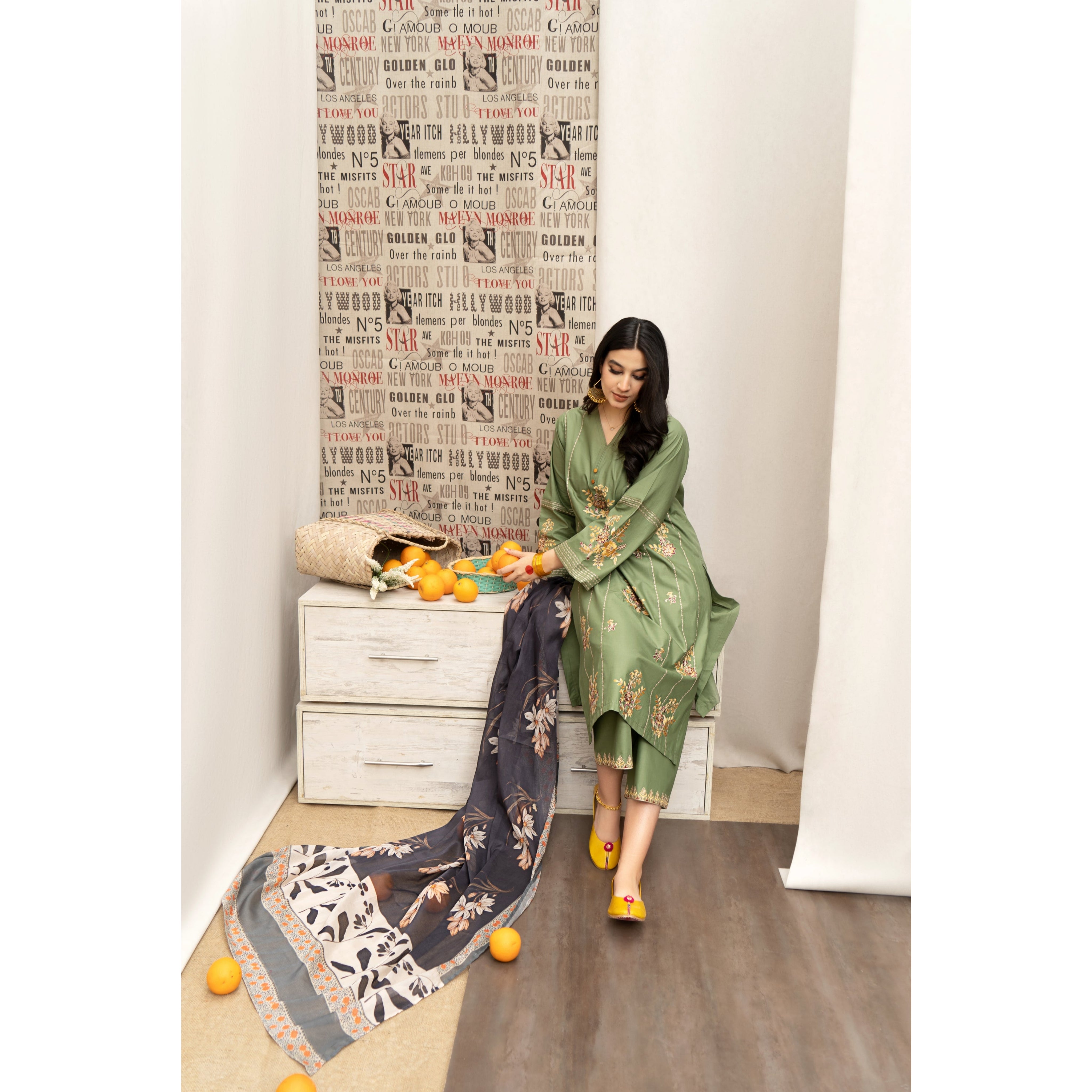 LC-52 : 3 PIECE UN-STITCHED EMBROIDERED PREMIUM DHANAK DRESS