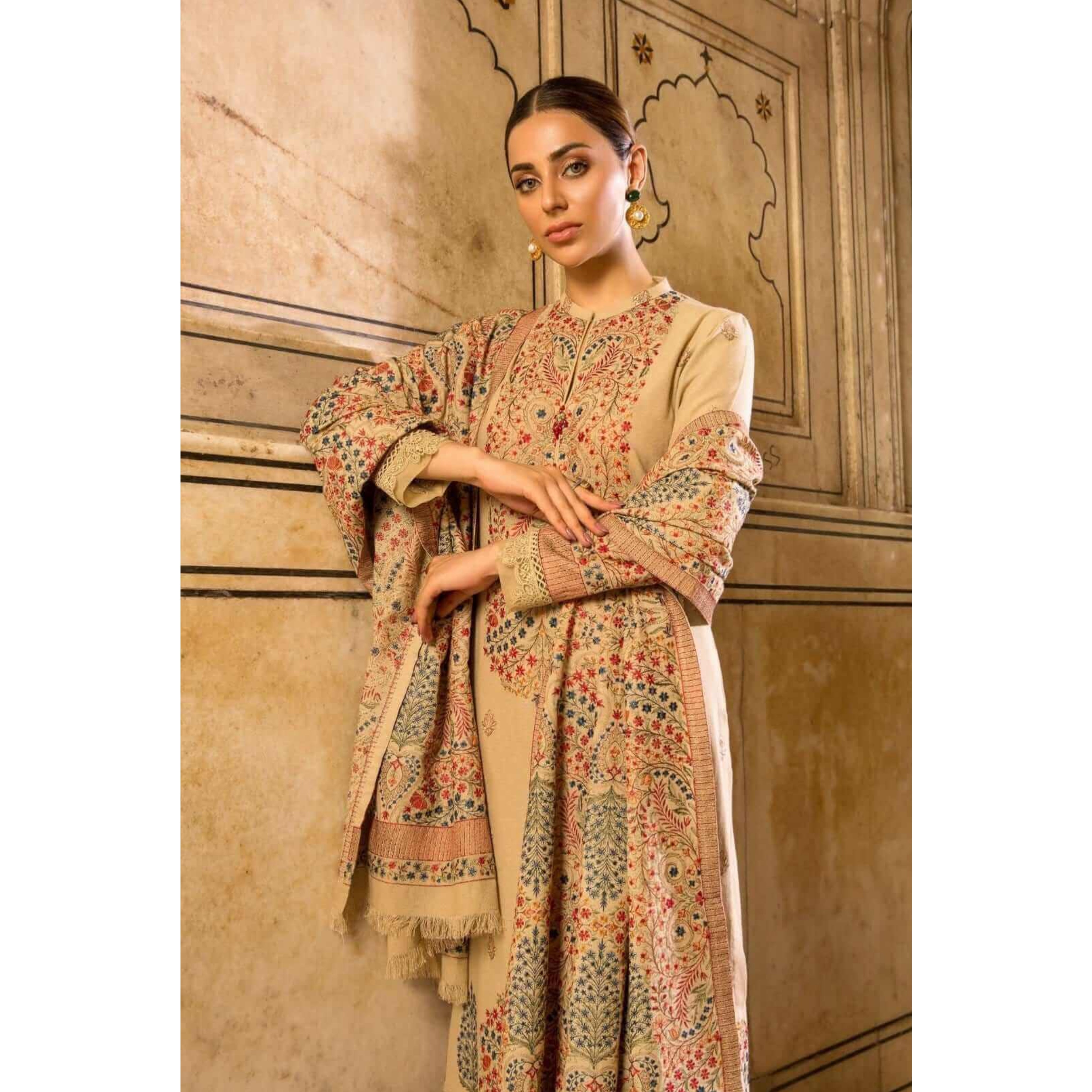 LC-36 : 3 PIECE UN-STITCHED FULL HEAVY EMBROIDERED PREMIUM DHANAK DRESS