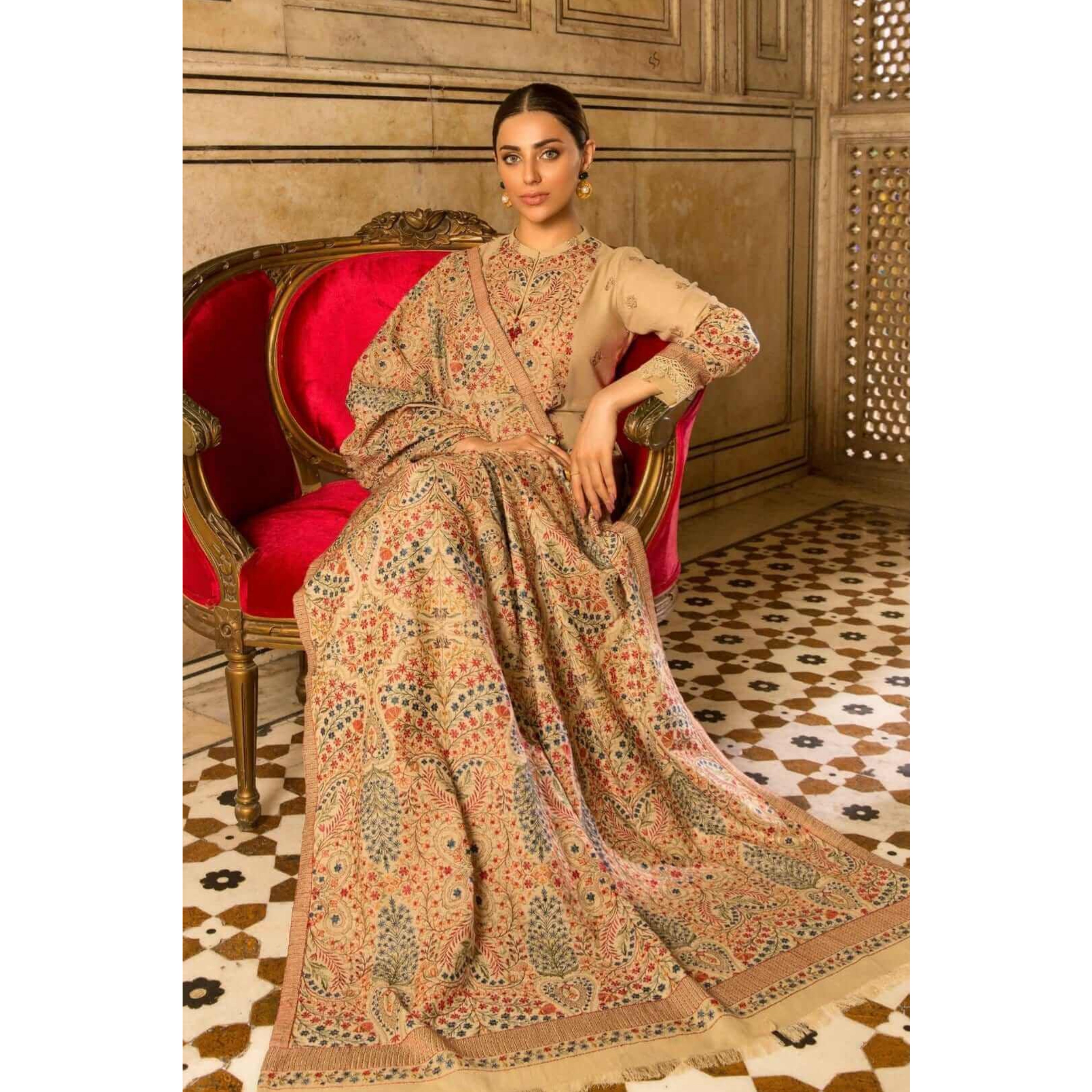 LC-36 : 3 PIECE UN-STITCHED FULL HEAVY EMBROIDERED PREMIUM DHANAK DRESS