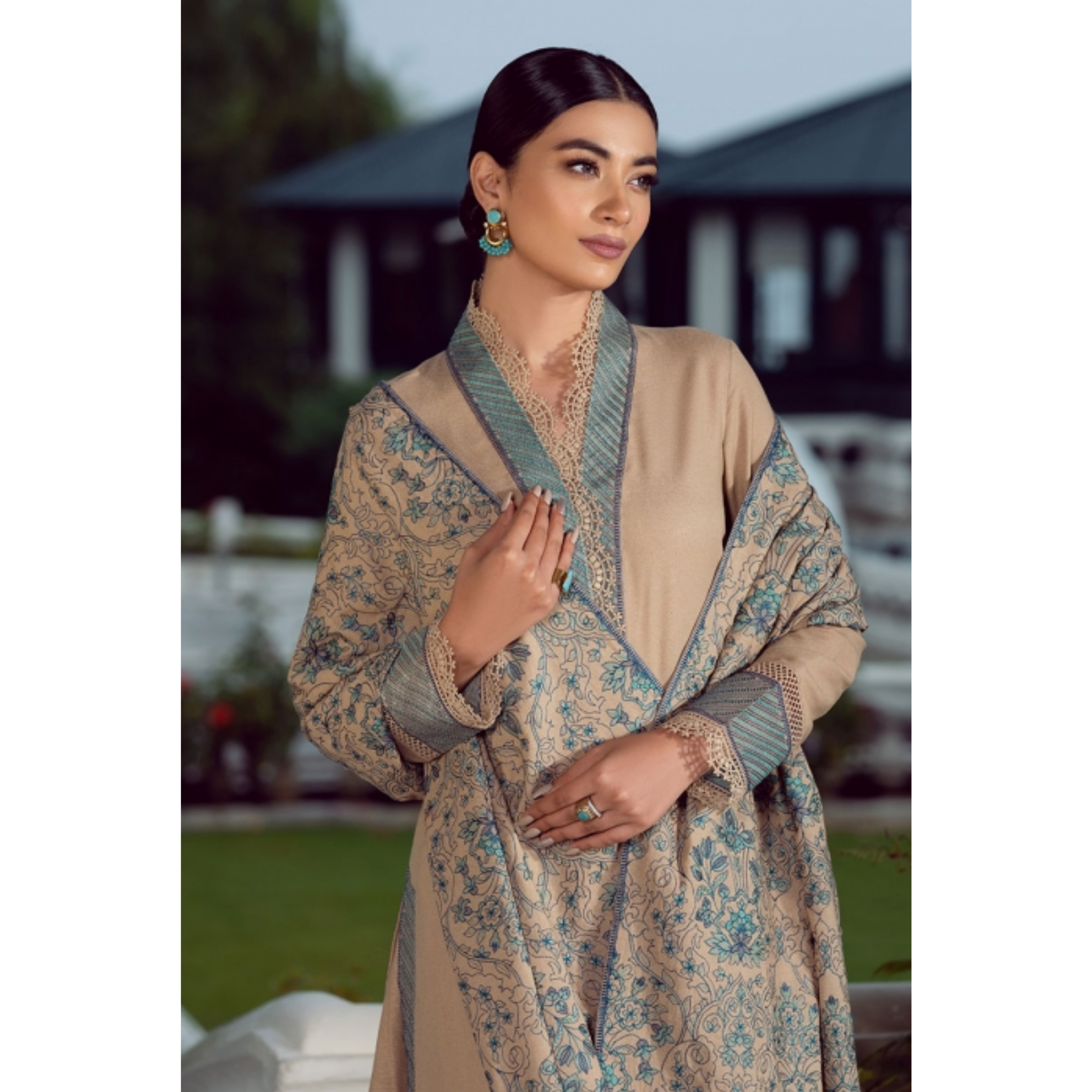 LC-37 : 3 PIECE UN-STITCHED FULL HEAVY EMBROIDERED PREMIUM DHANAK DRESS