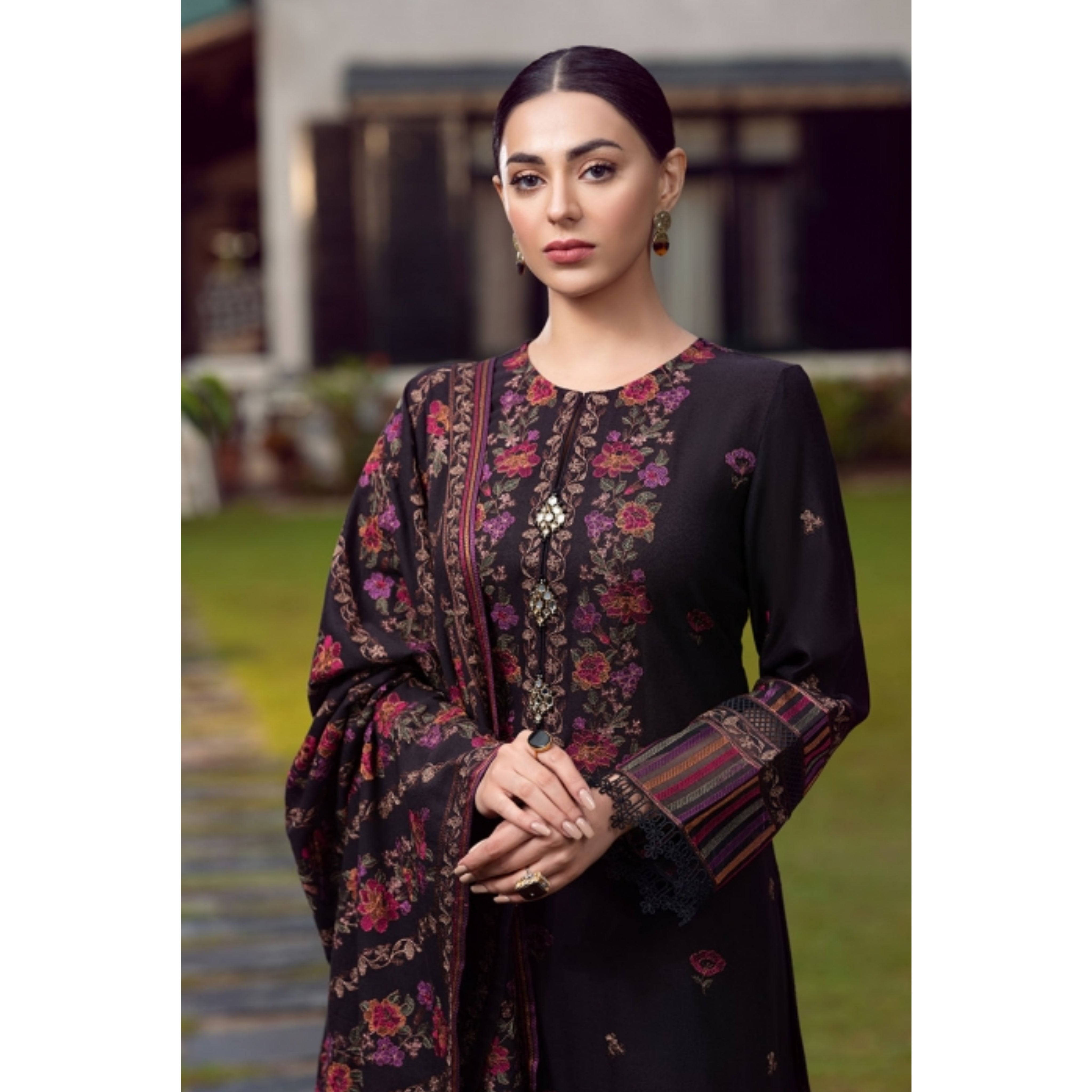 LC-40 : 3 PIECE UN-STITCHED FULL HEAVY EMBROIDERED PREMIUM DHANAK DRESS